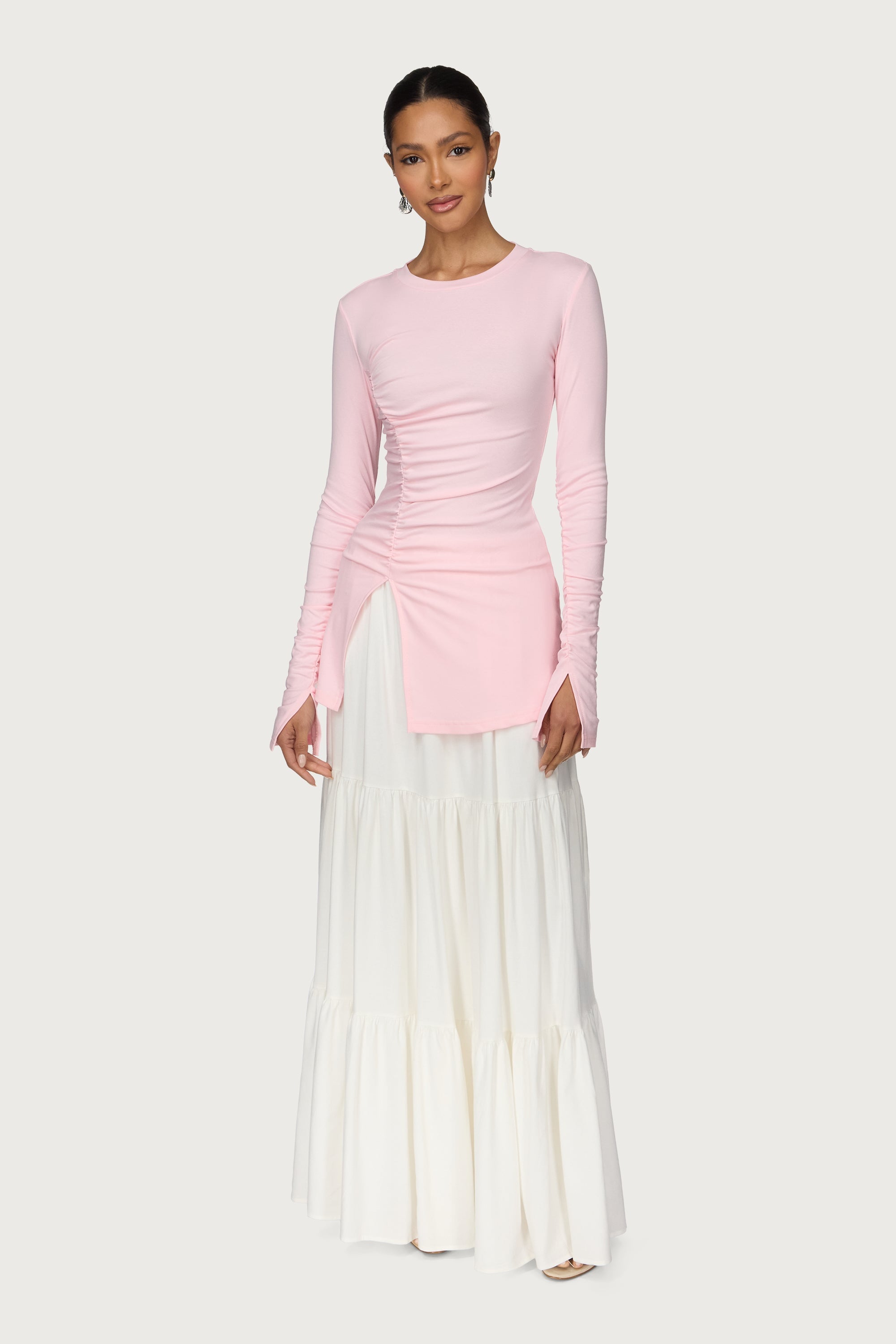 Asymmetric Side Slit Top - Pink Abayas Veiled 