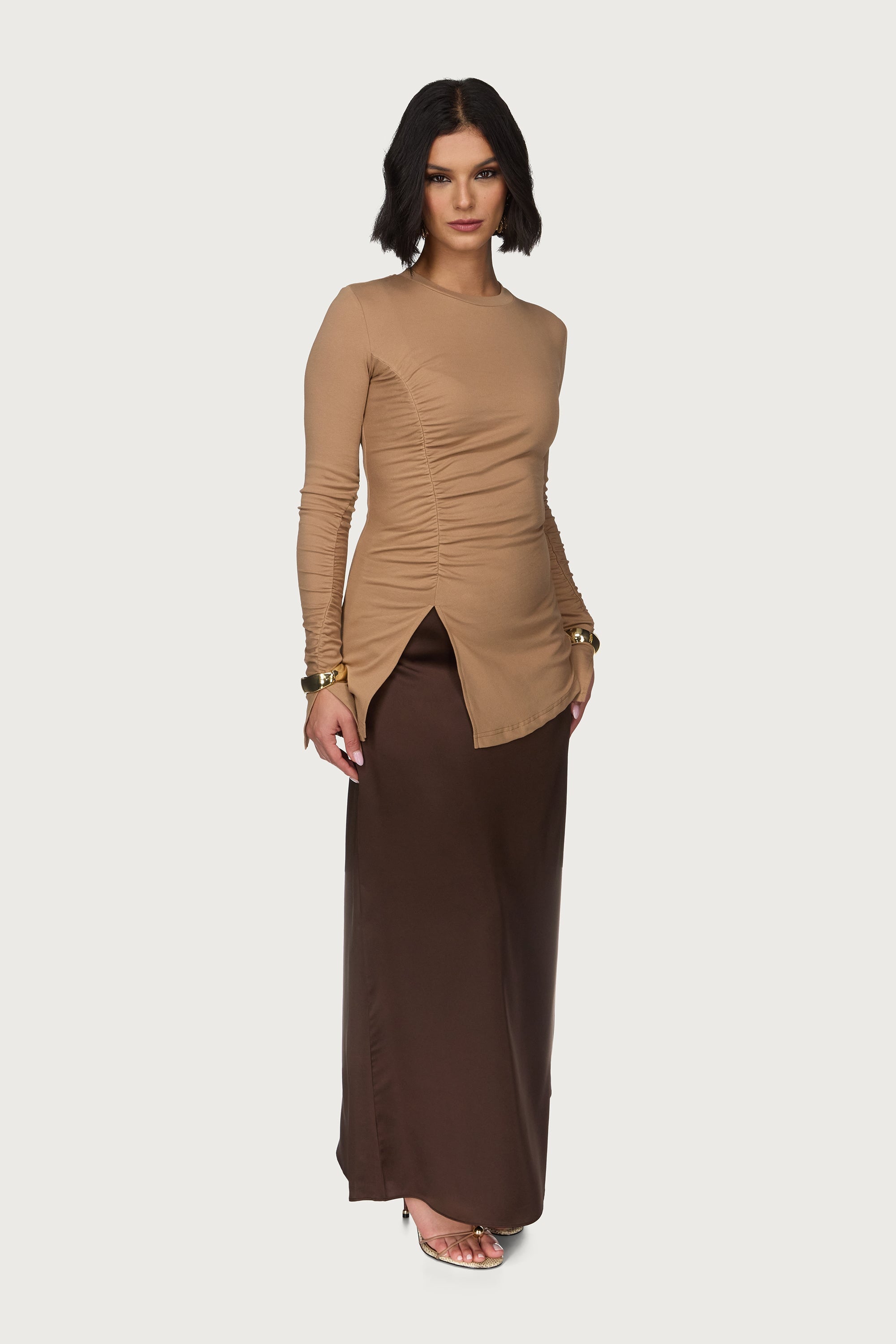 Asymmetric Side Slit Top - Toffee Abayas Veiled 