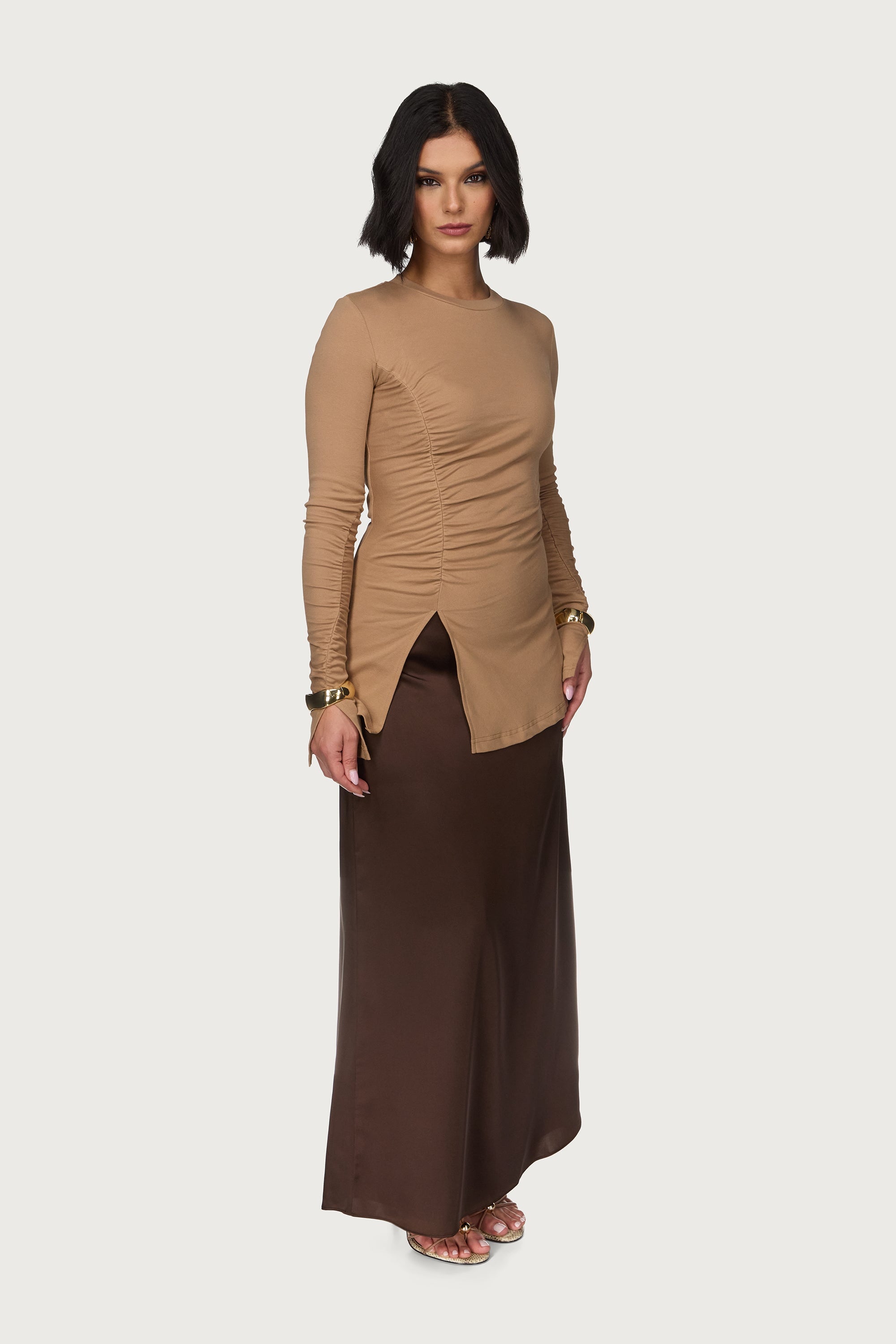 Asymmetric Side Slit Top - Toffee Abayas Veiled 