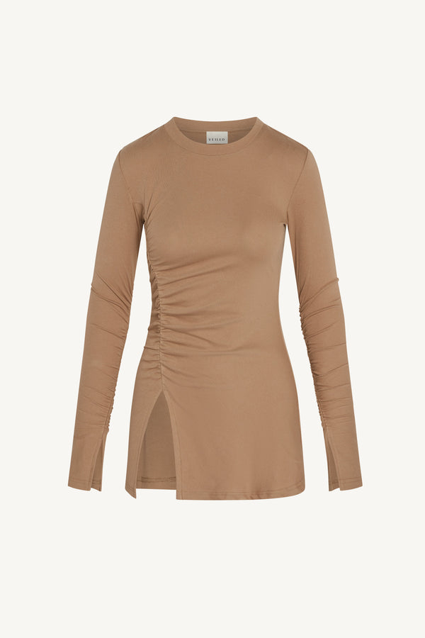 Asymmetric Side Slit Top - Toffee Abayas Veiled 