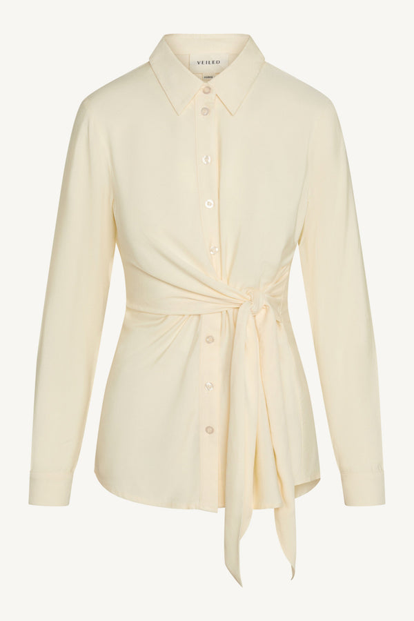 Asymmetric Side Tie Button Down Top - Bone Abayas Veiled 