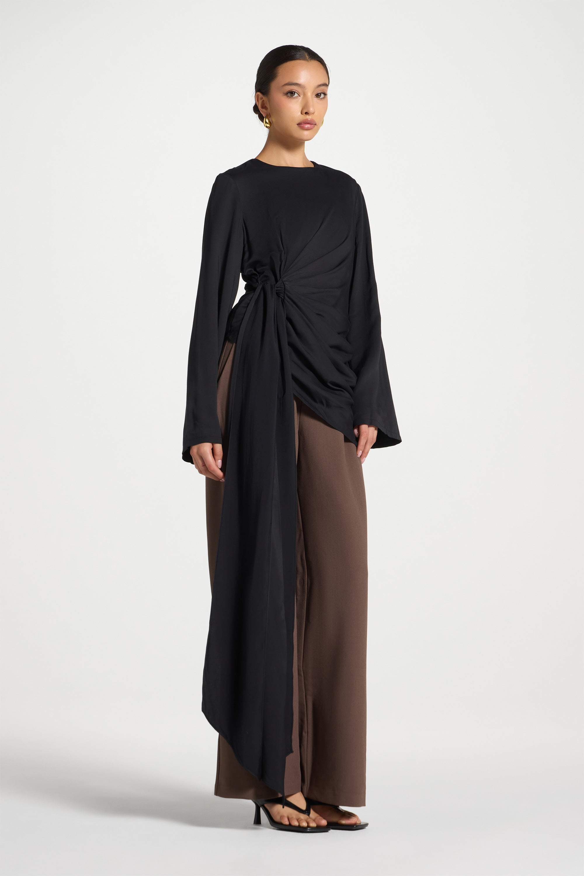 Asymmetric Side Tie Top - Black Dresses Veiled 