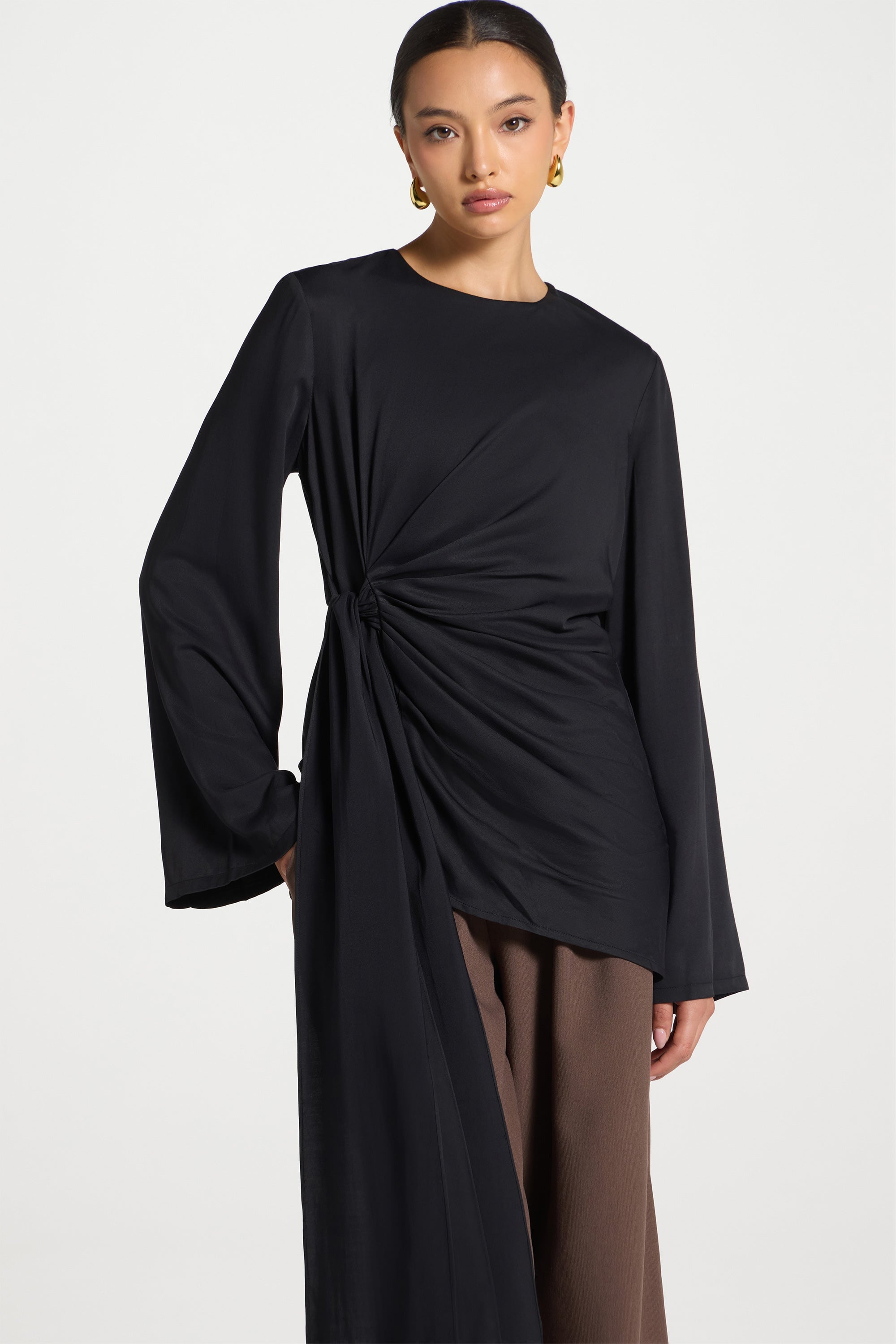 Asymmetric Side Tie Top - Black Dresses Veiled 