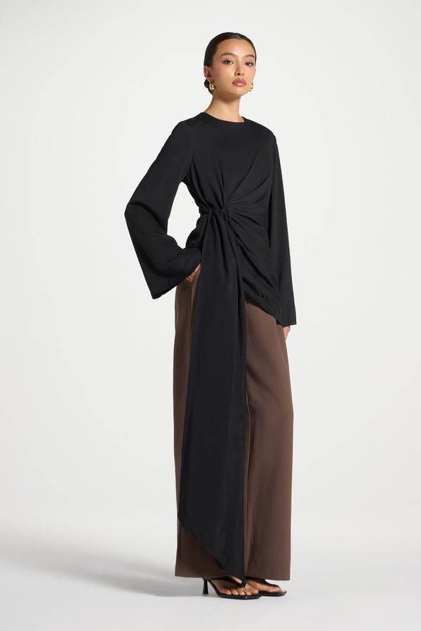 Asymmetric Side Tie Top - Black Dresses Veiled 