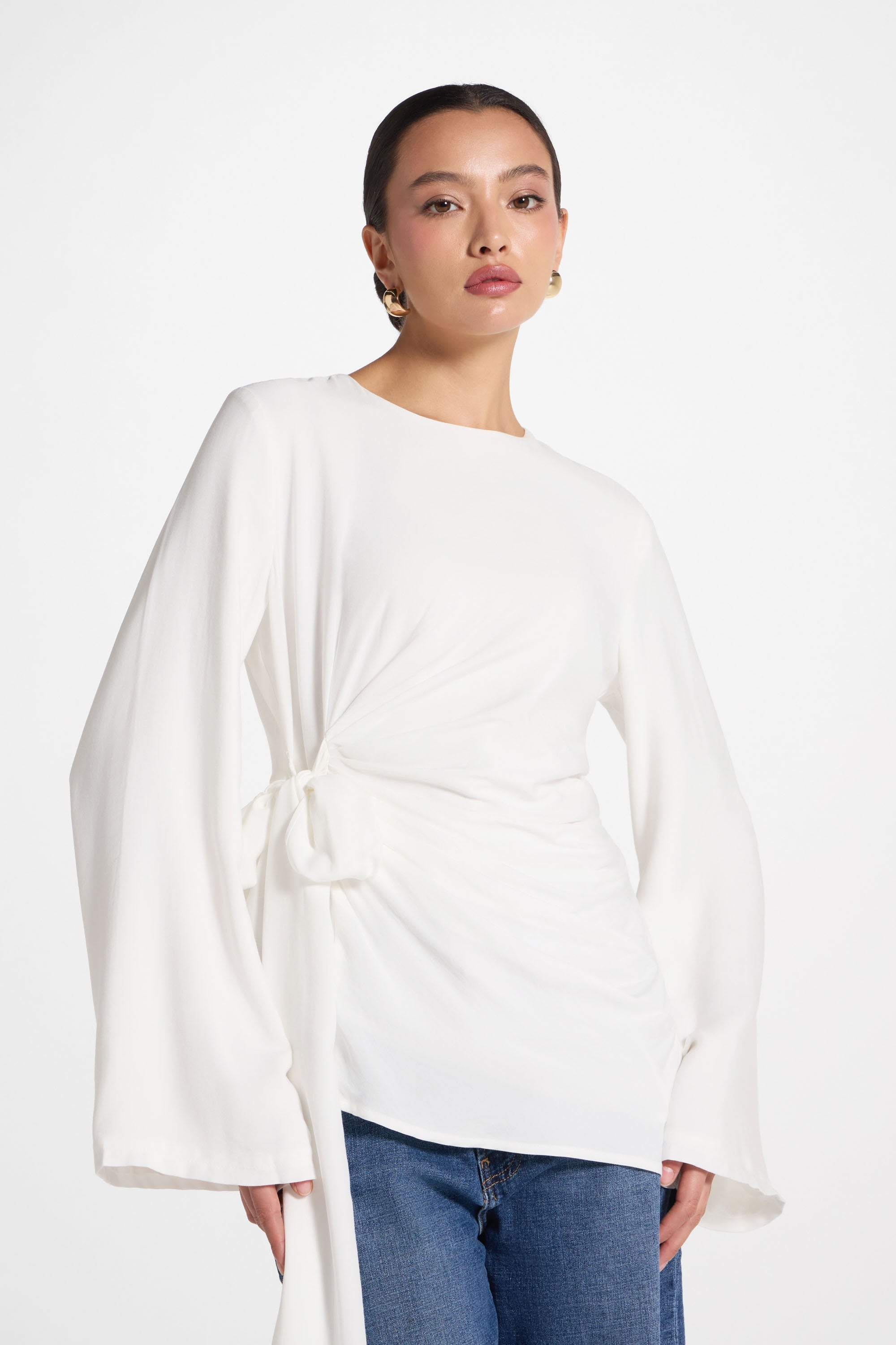Asymmetric Side Tie Top - White Dresses Veiled 