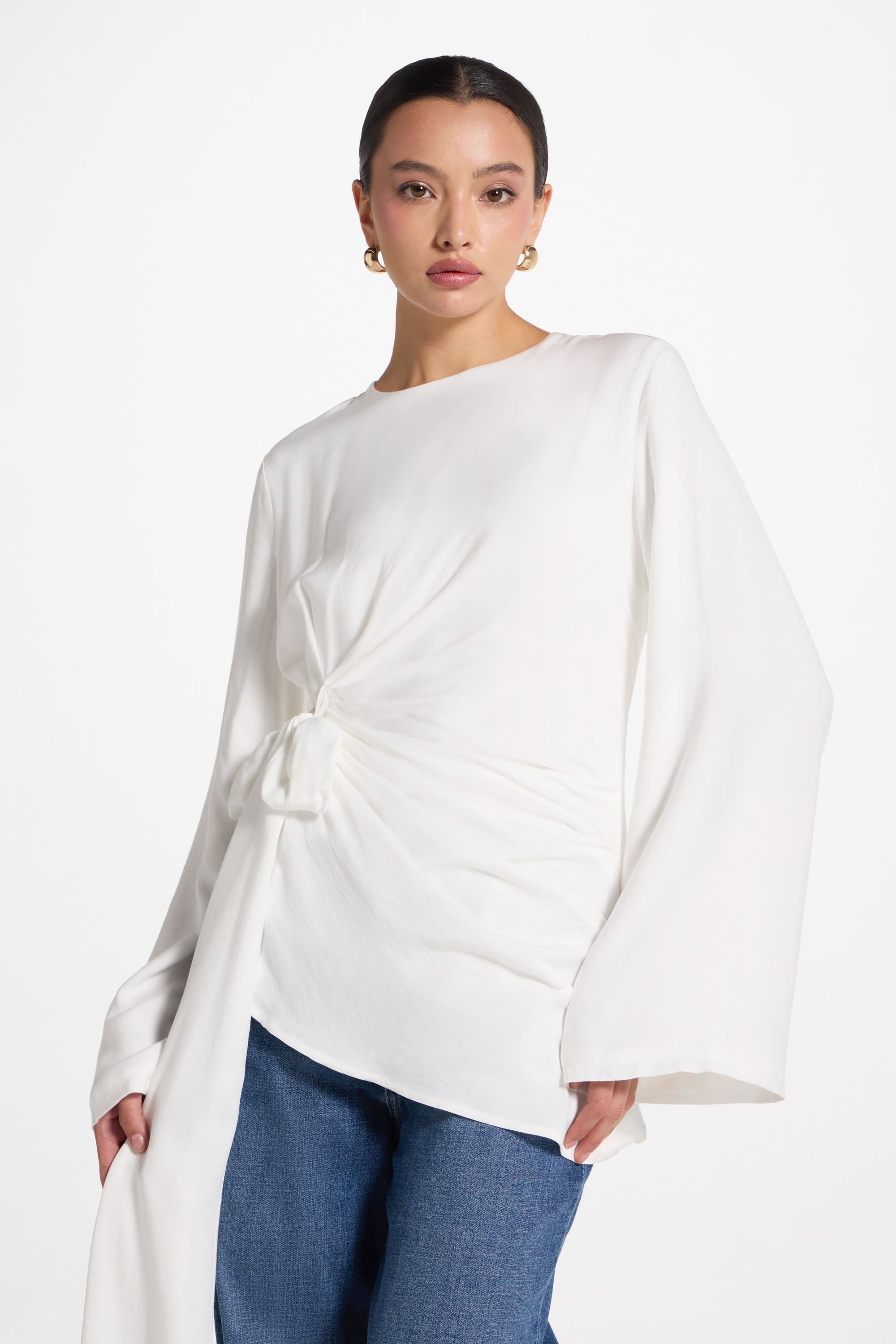 Asymmetric Side Tie Top - White Dresses Veiled 