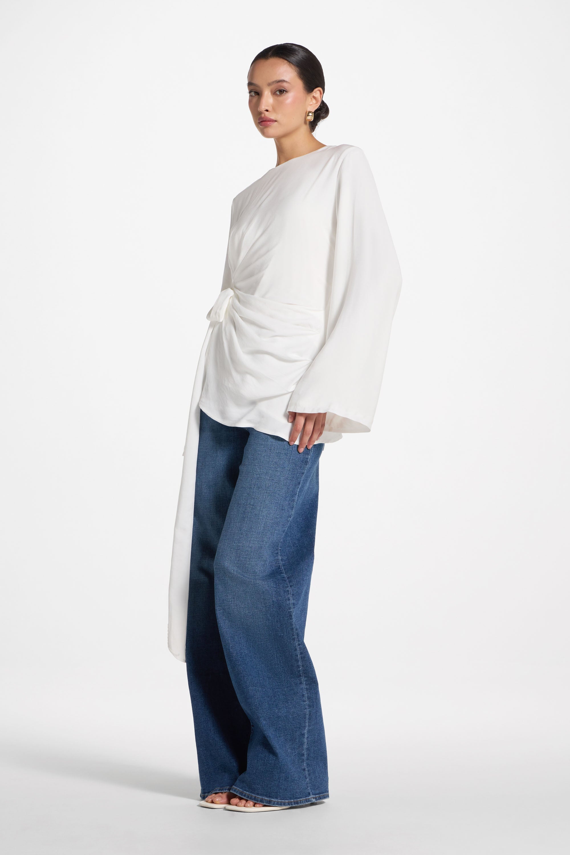 Asymmetric Side Tie Top - White Dresses Veiled 