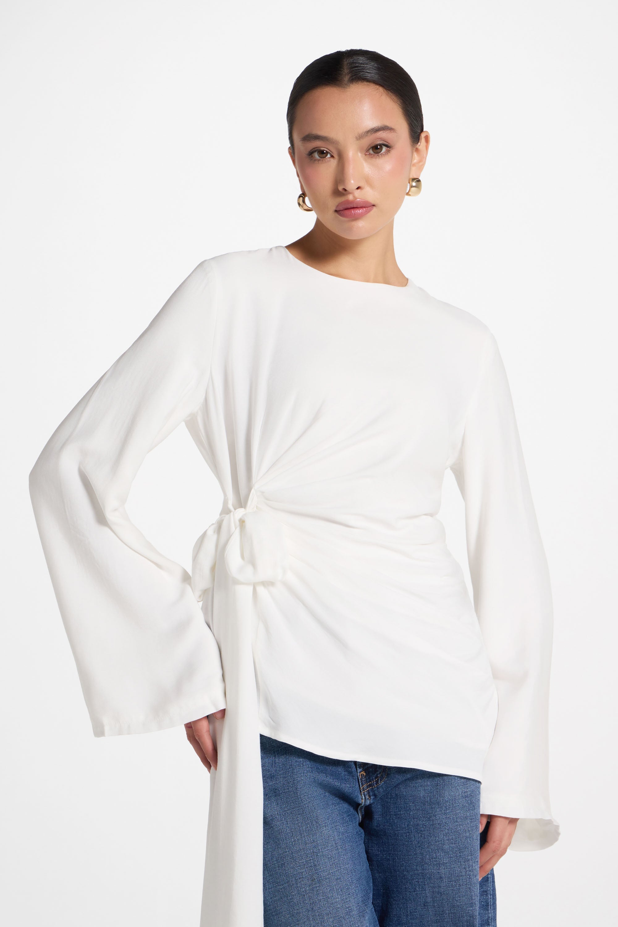 Asymmetric Side Tie Top - White Dresses Veiled 
