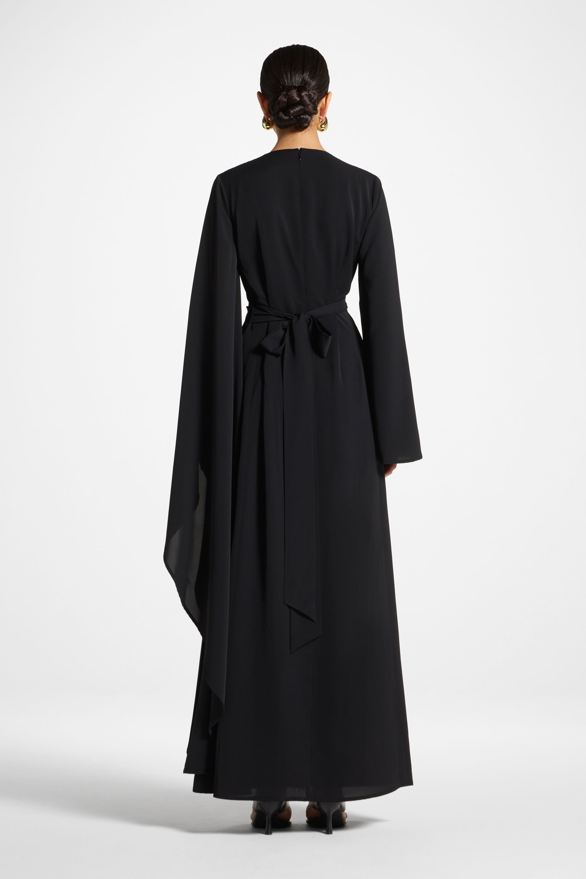 Asymmetric Sleeve Maxi Dress - Black Abayas Veiled 