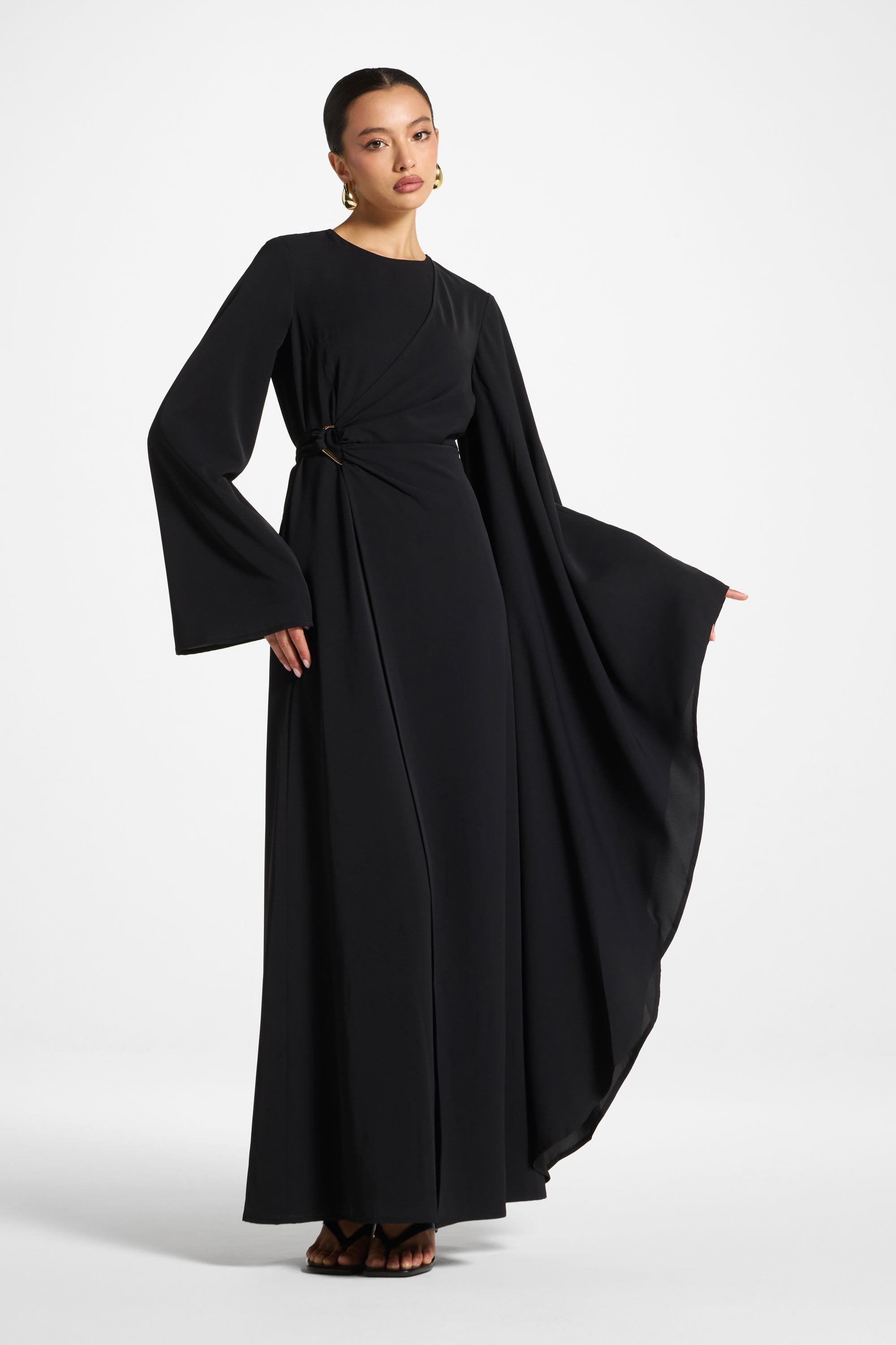 Asymmetric Sleeve Maxi Dress - Black Abayas Veiled 