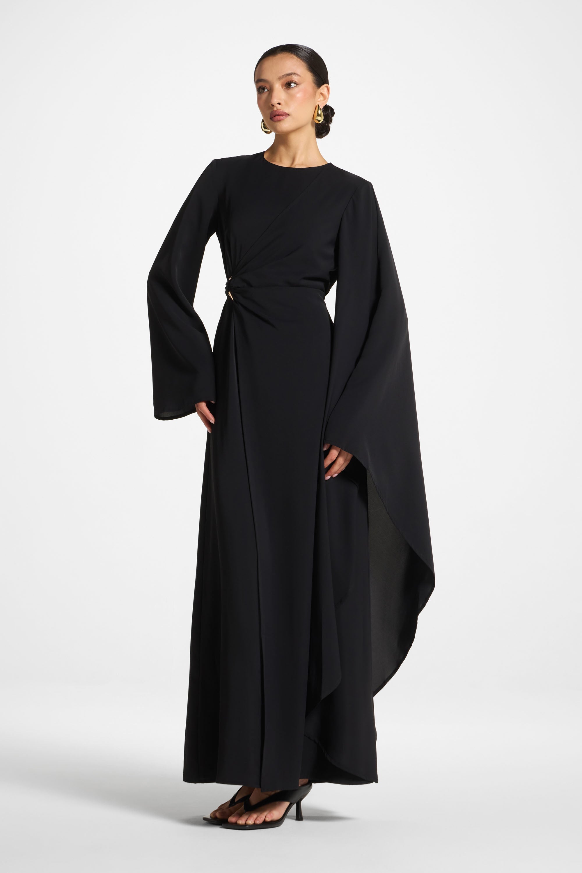 Asymmetric Sleeve Maxi Dress - Black Abayas Veiled 
