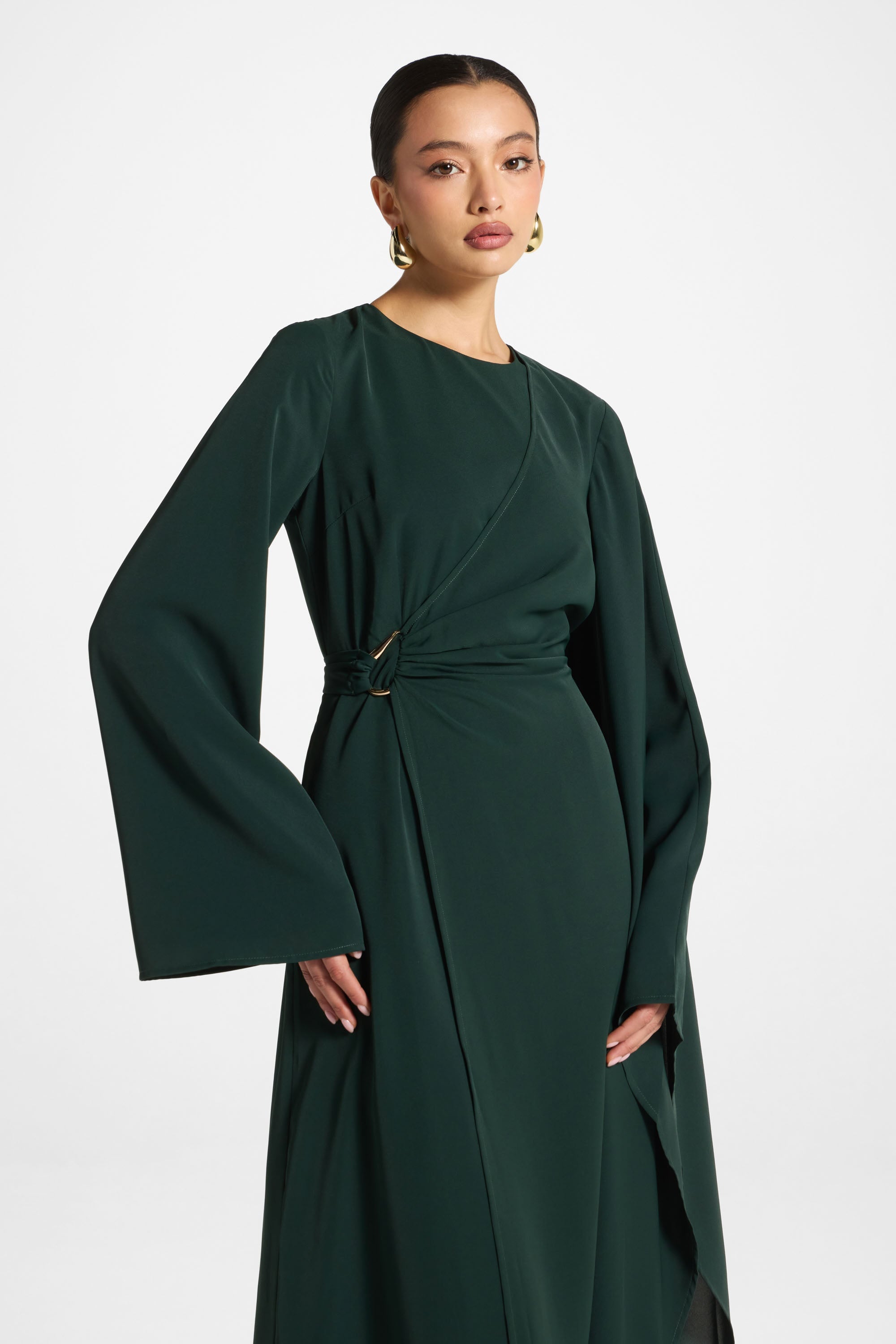 Asymmetric Sleeve Maxi Dress - Emerald Abayas Veiled 