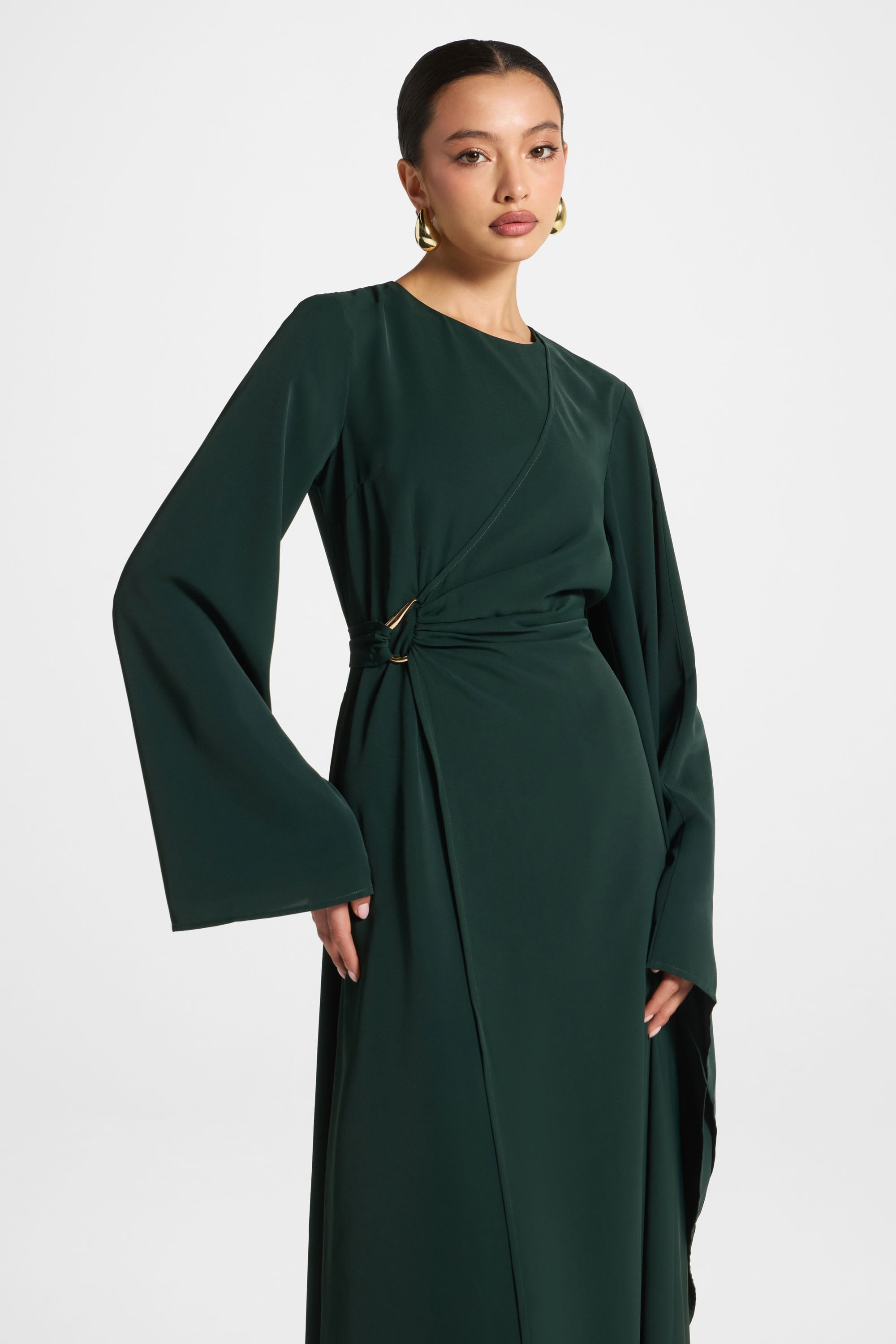 Asymmetric Sleeve Maxi Dress - Emerald Abayas Veiled 