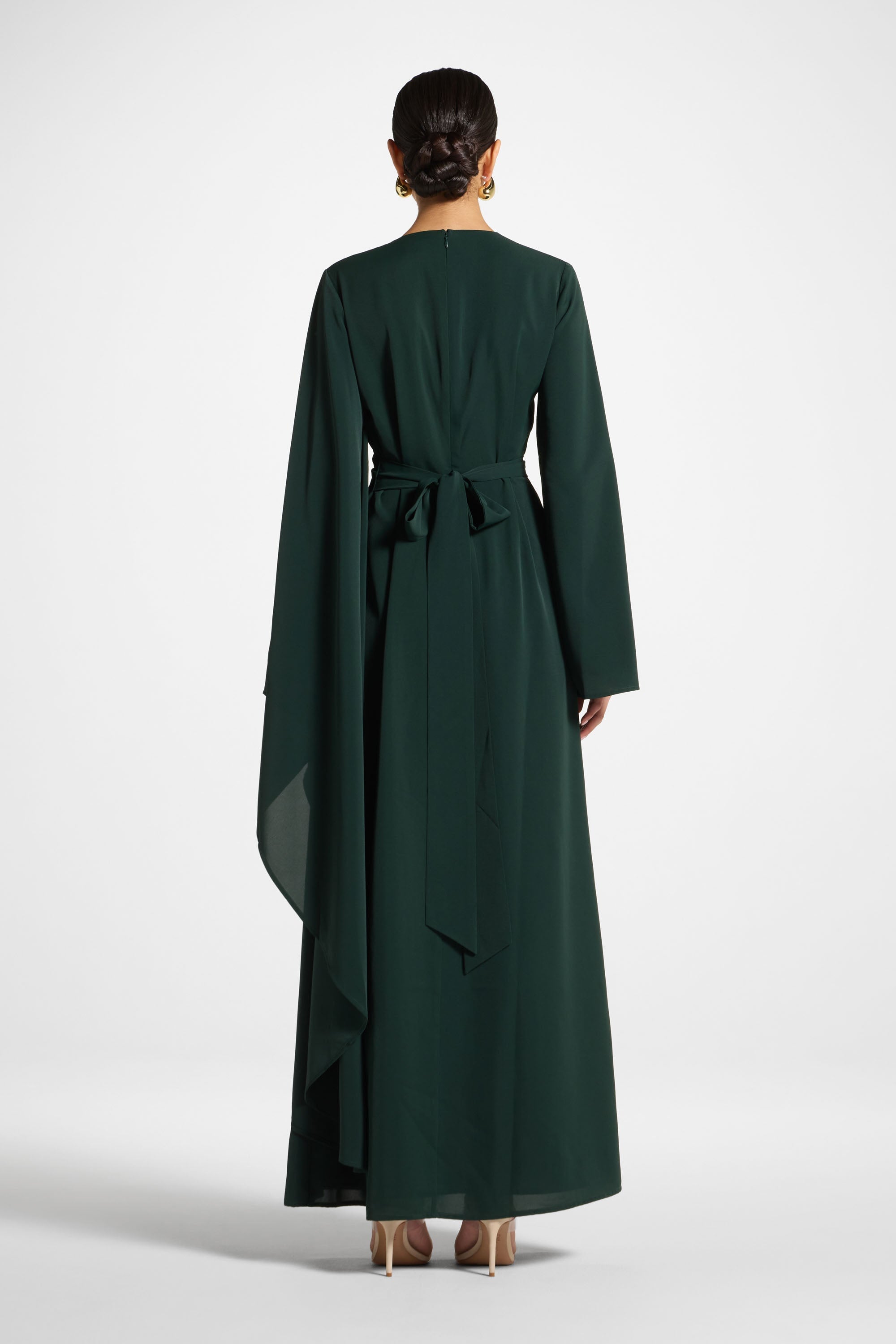 Asymmetric Sleeve Maxi Dress - Emerald Abayas Veiled 
