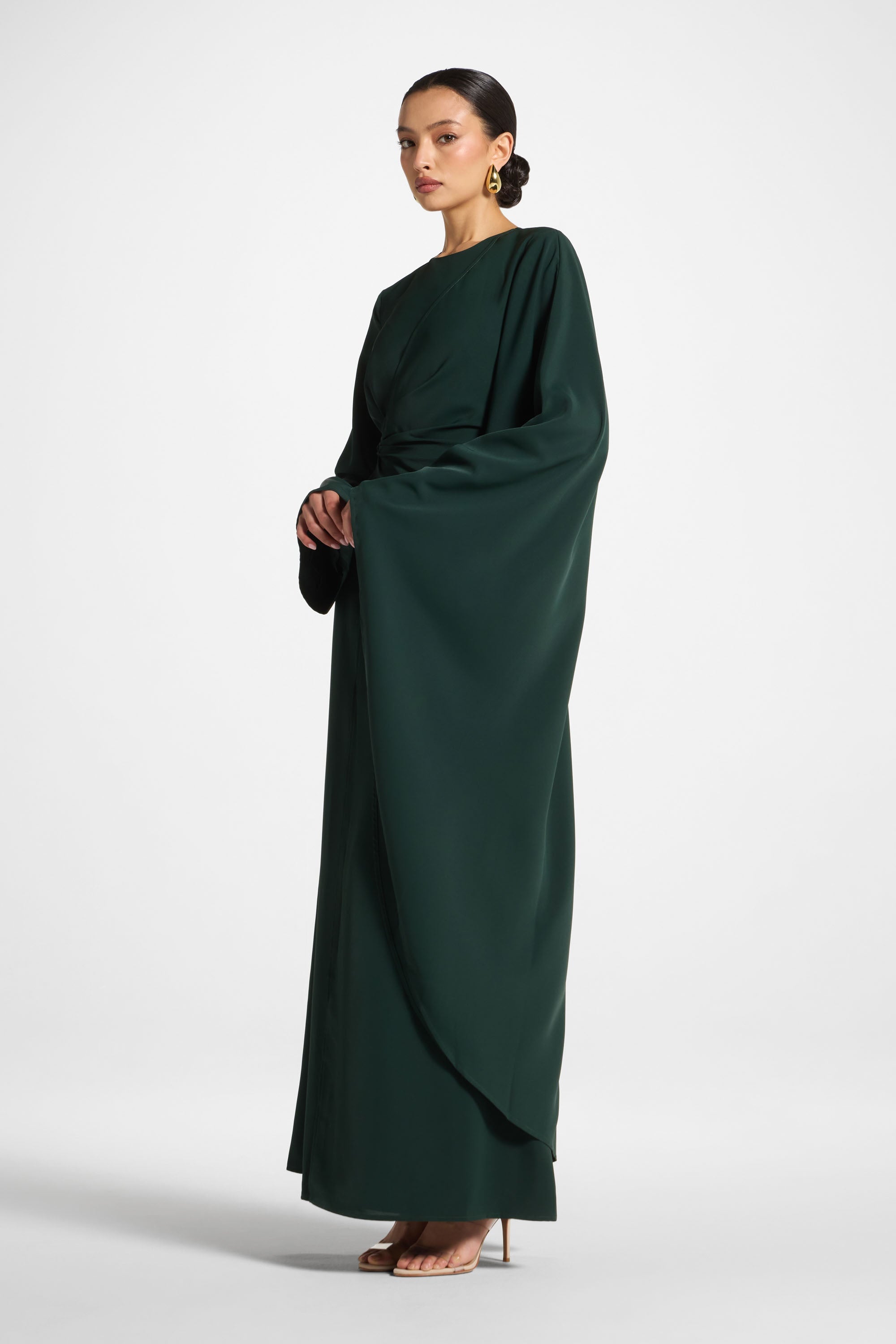 Asymmetric Sleeve Maxi Dress - Emerald Abayas Veiled 