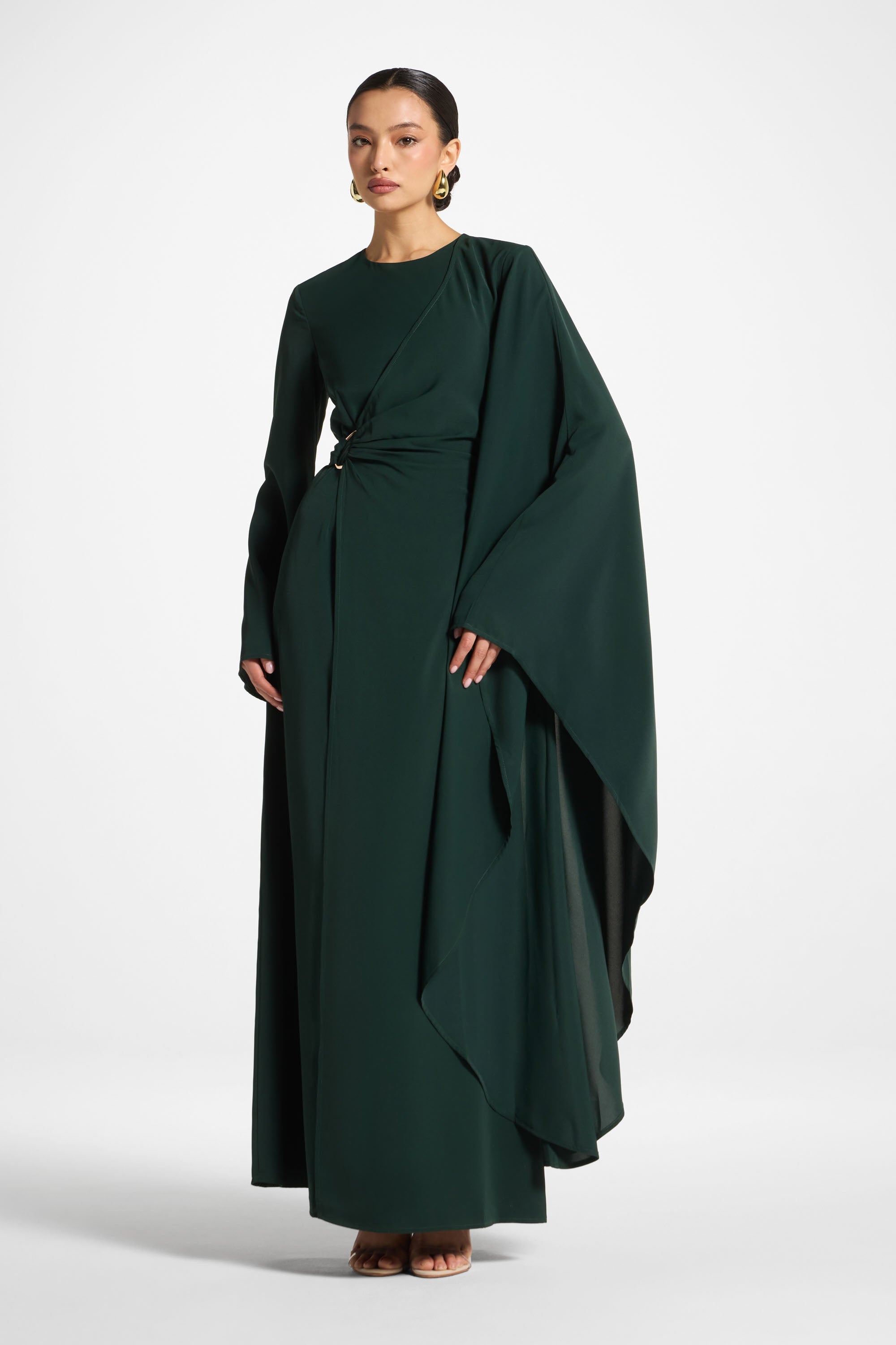 Asymmetric Sleeve Maxi Dress - Emerald Abayas Veiled 