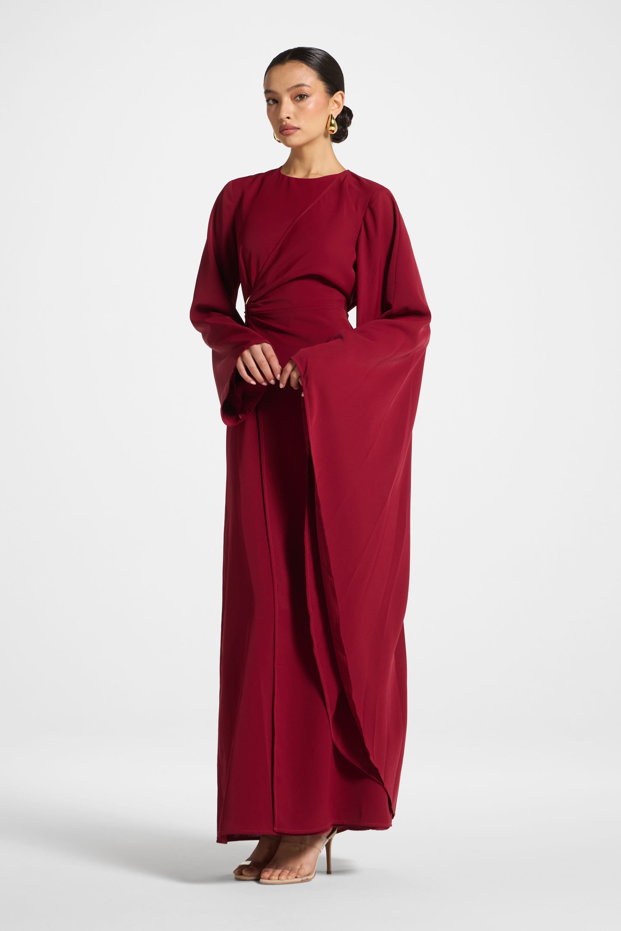 Asymmetric Sleeve Maxi Dress - Pomegranate Abayas Veiled 