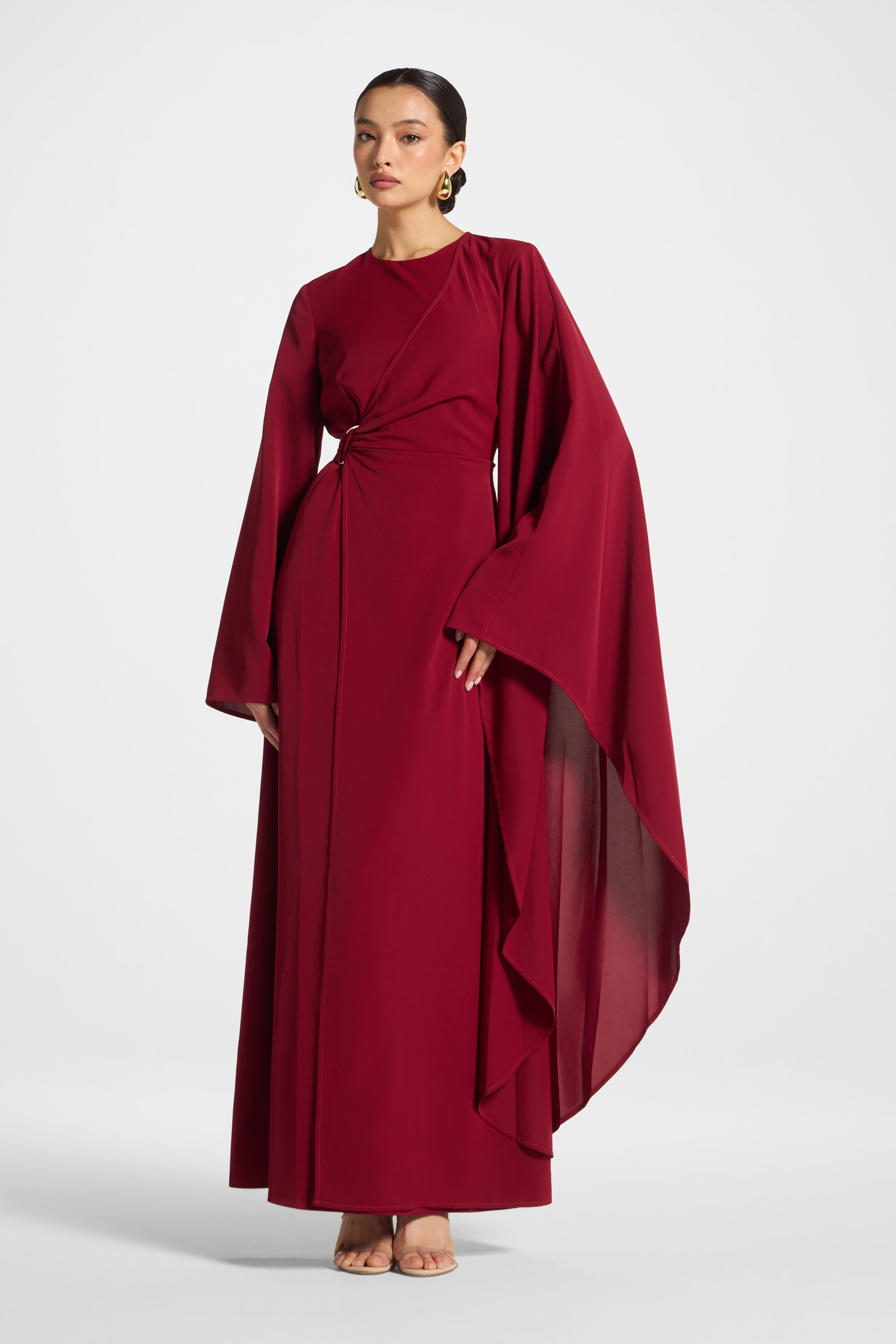 Asymmetric Sleeve Maxi Dress - Pomegranate Abayas Veiled 