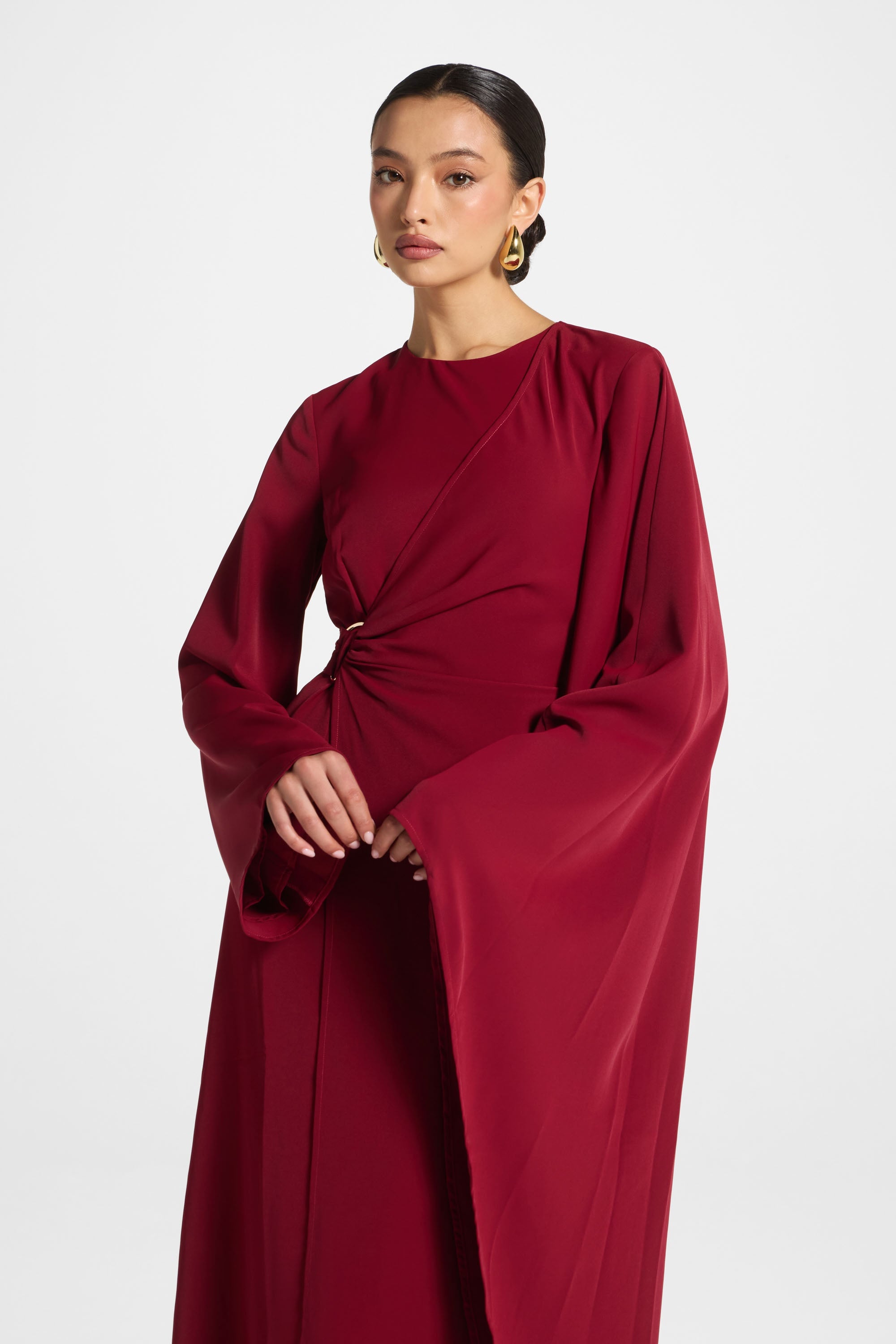 Asymmetric Sleeve Maxi Dress - Pomegranate Abayas Veiled 