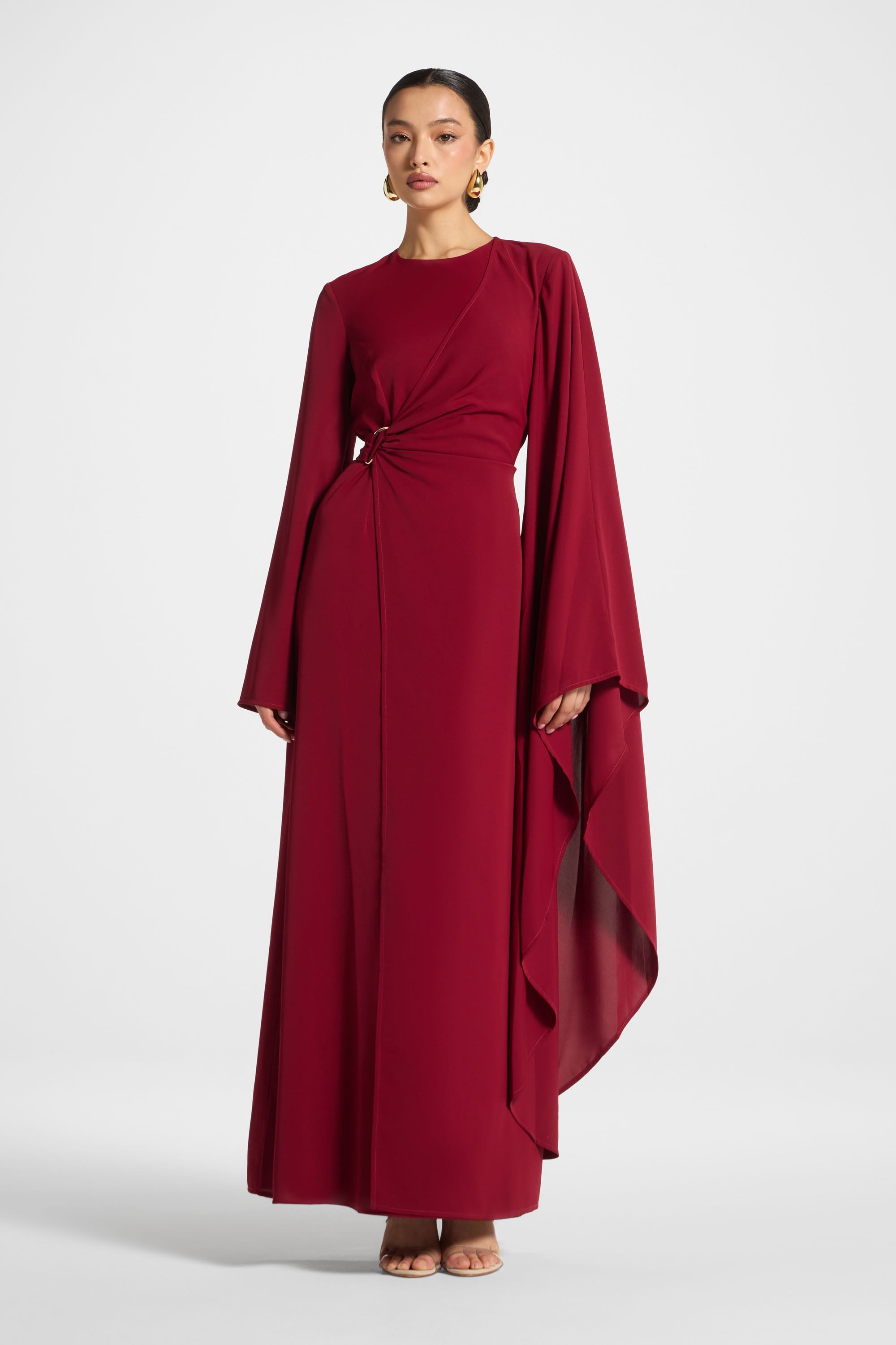 Asymmetric Sleeve Maxi Dress - Pomegranate Abayas Veiled 