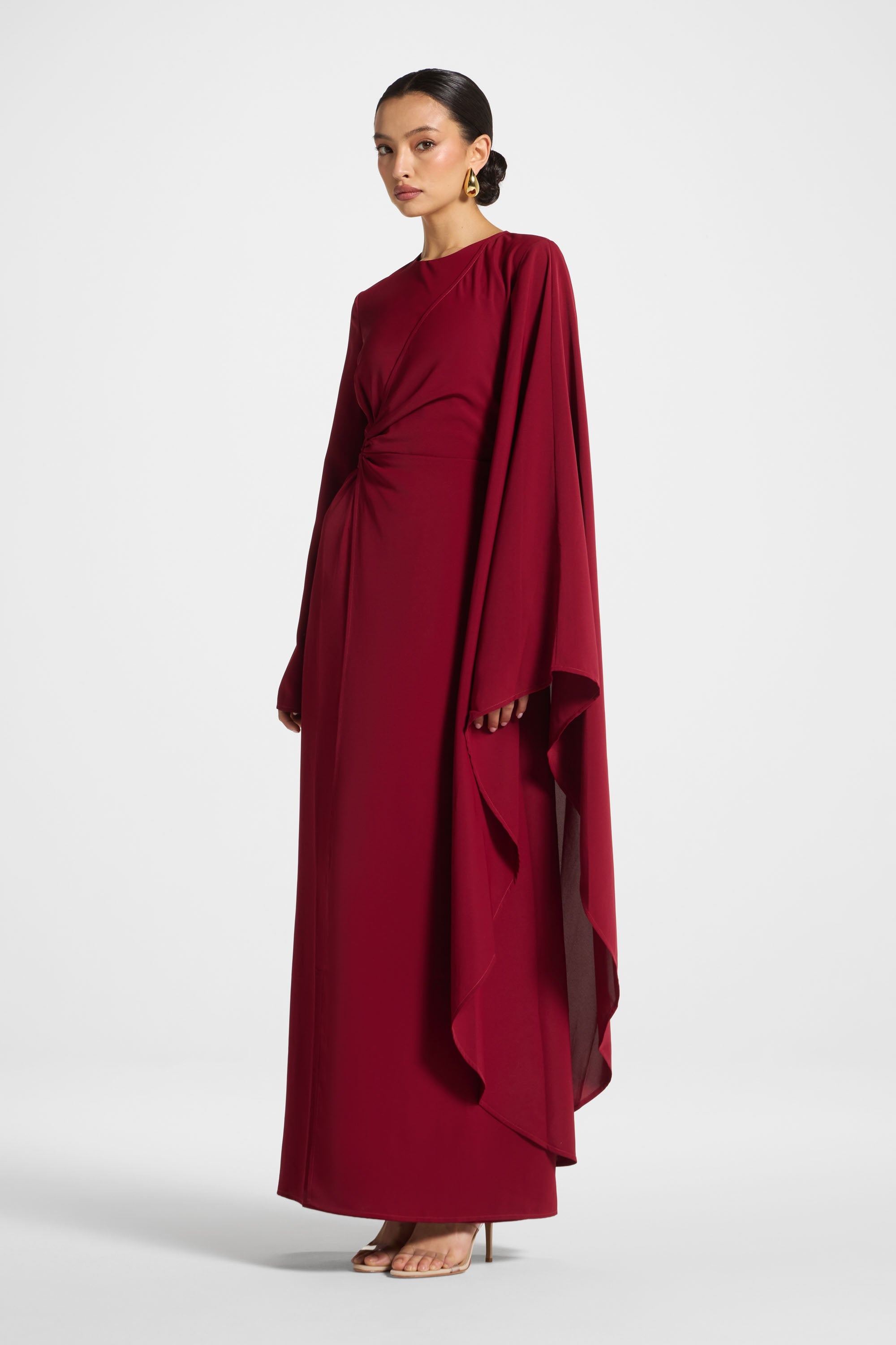 Asymmetric Sleeve Maxi Dress - Pomegranate Abayas Veiled 