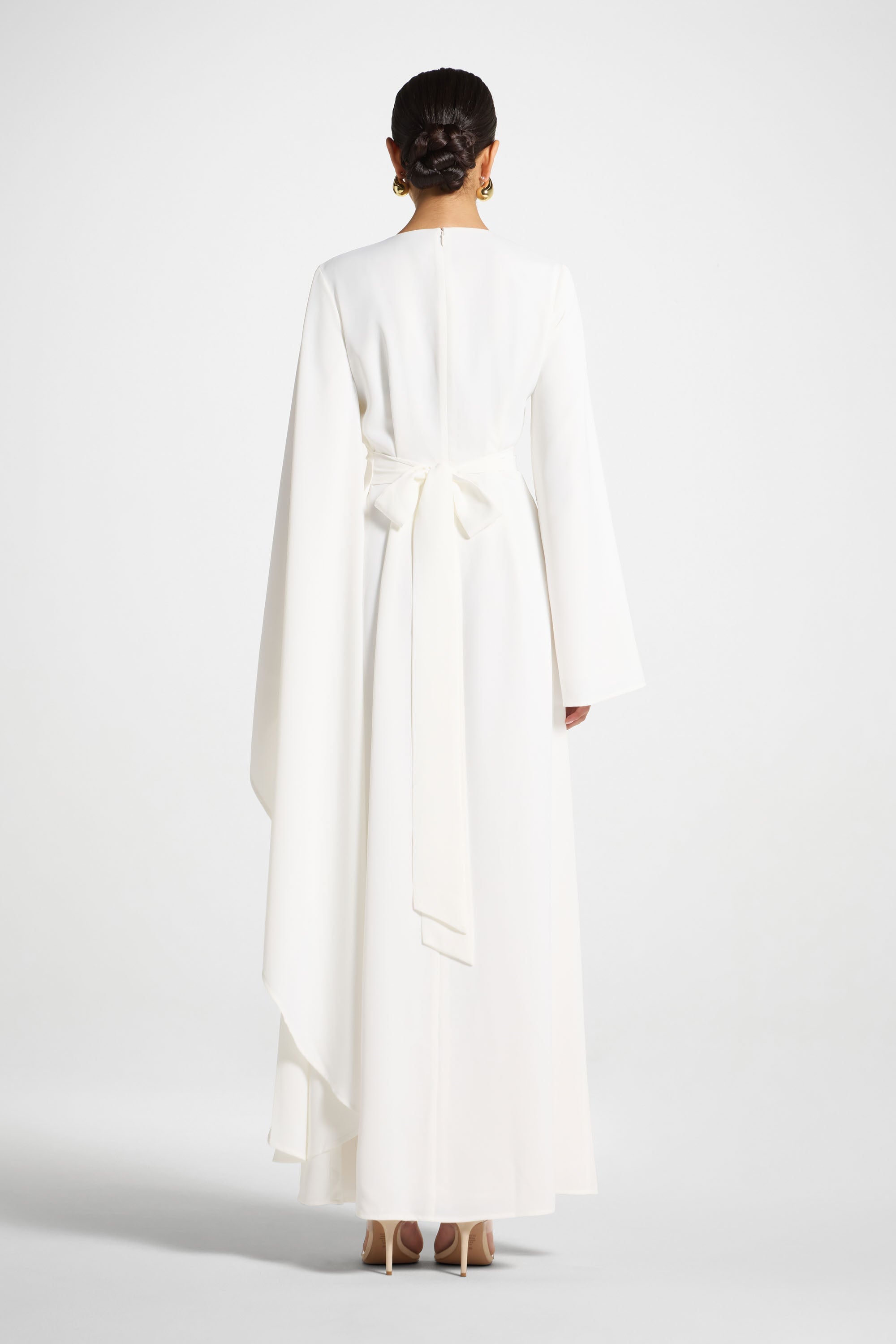 Asymmetric Sleeve Maxi Dress - White Abayas Veiled 