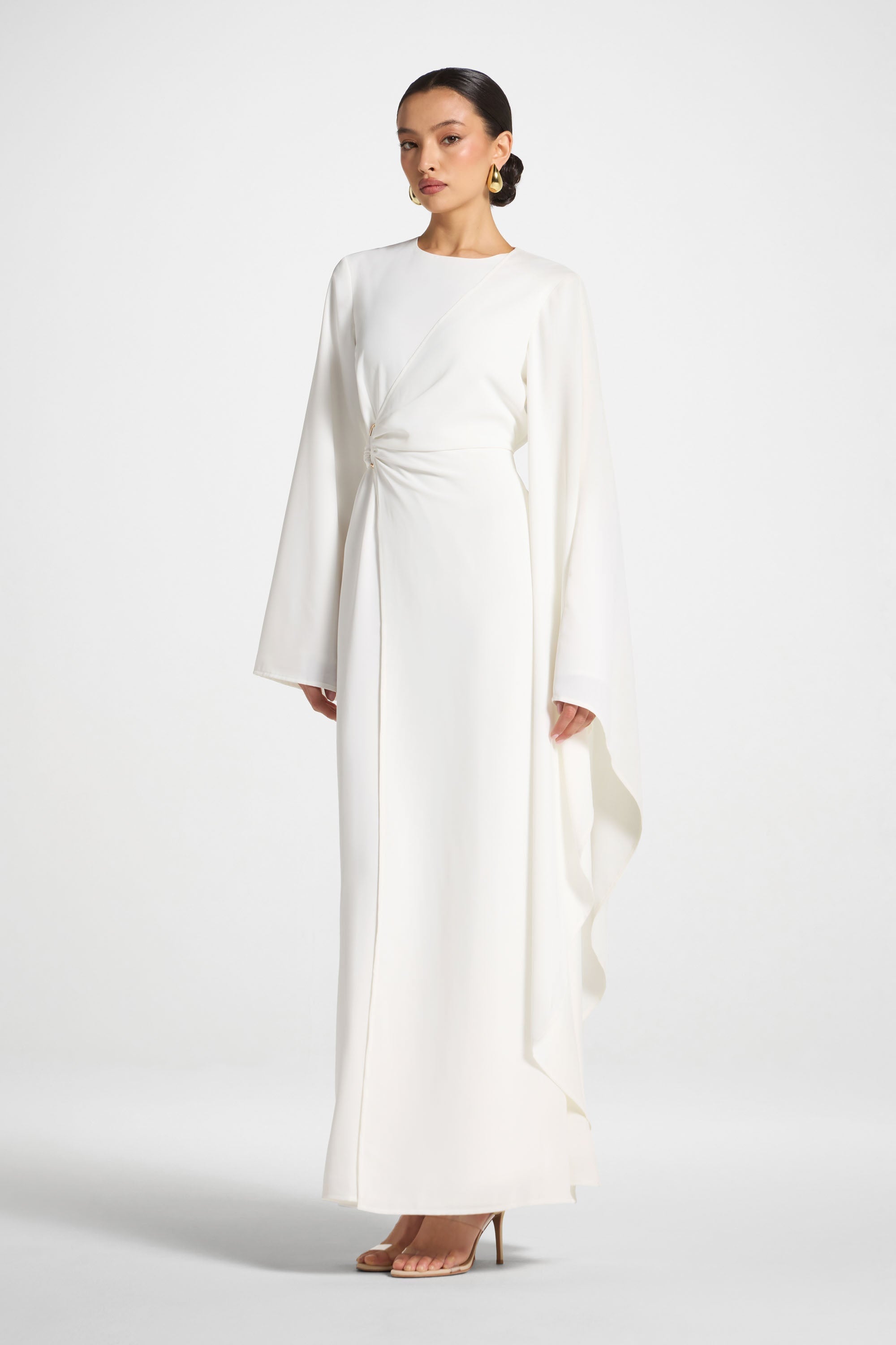 Asymmetric Sleeve Maxi Dress - White Abayas Veiled 