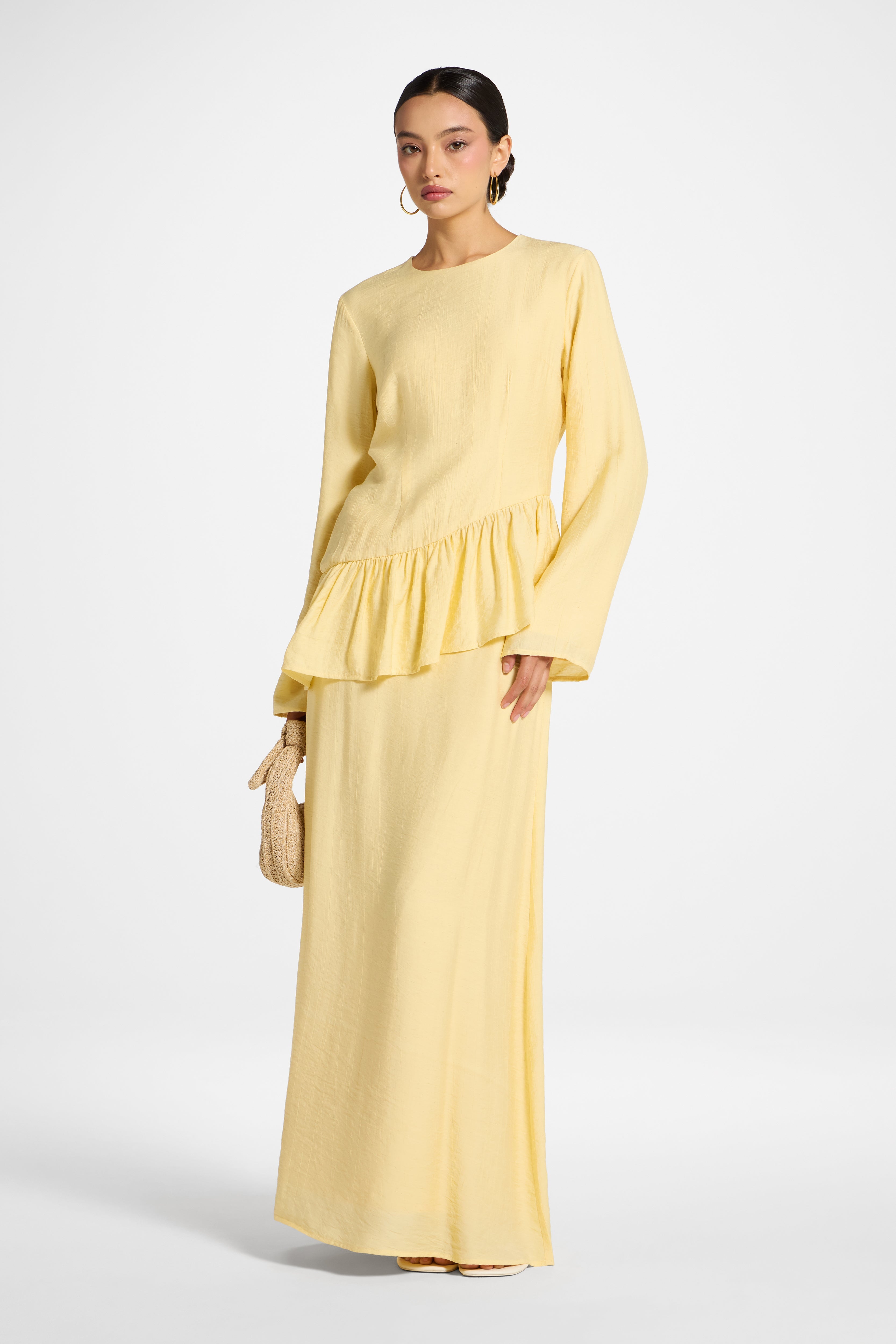 Asymmetric Textured Ruffle Top - Banana Abayas Veiled 