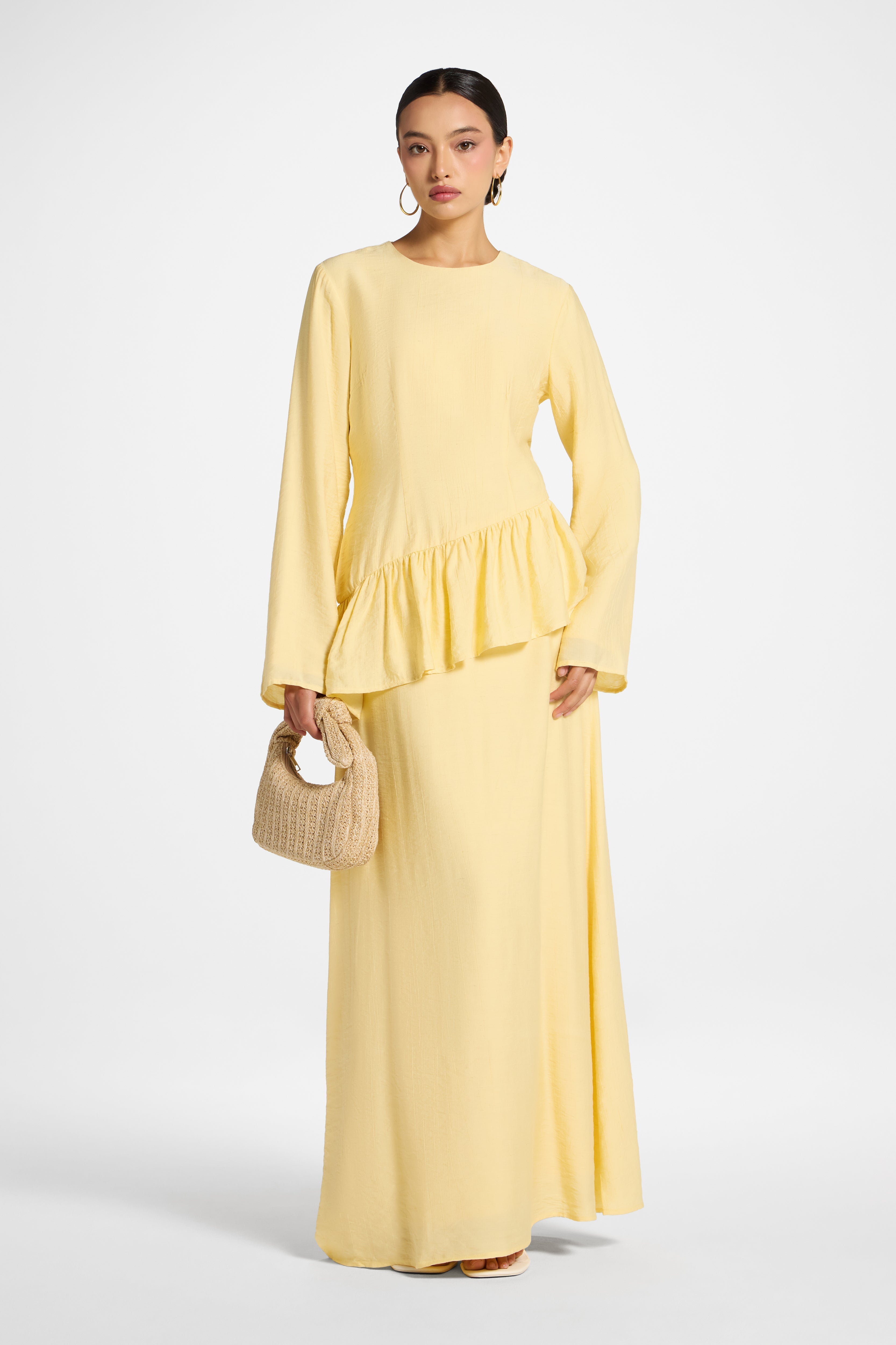 Asymmetric Textured Ruffle Top - Banana Abayas Veiled 