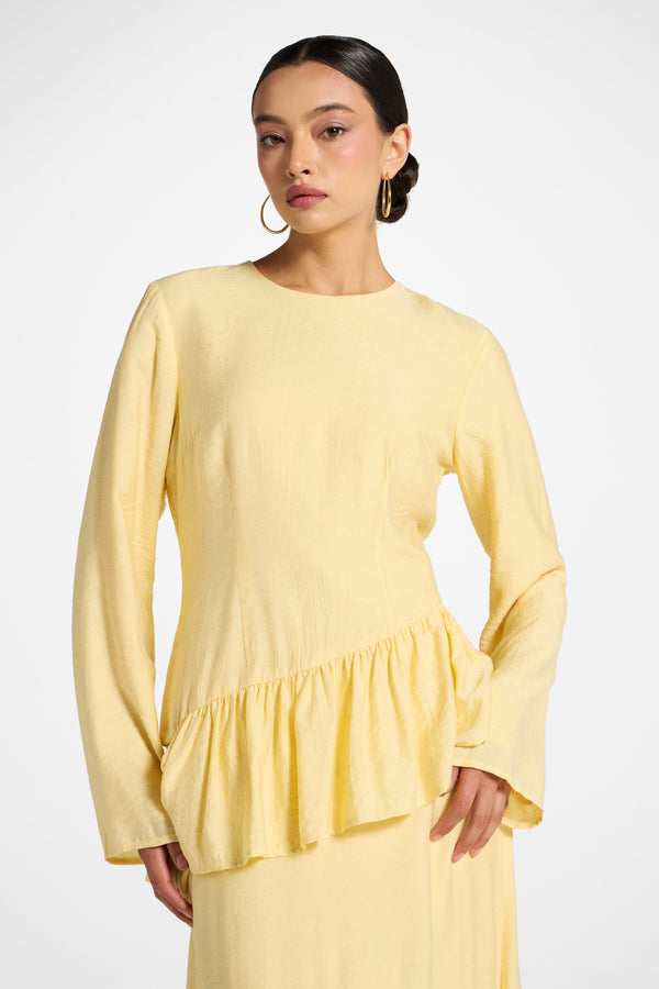 Asymmetric Textured Ruffle Top - Banana Abayas Veiled 