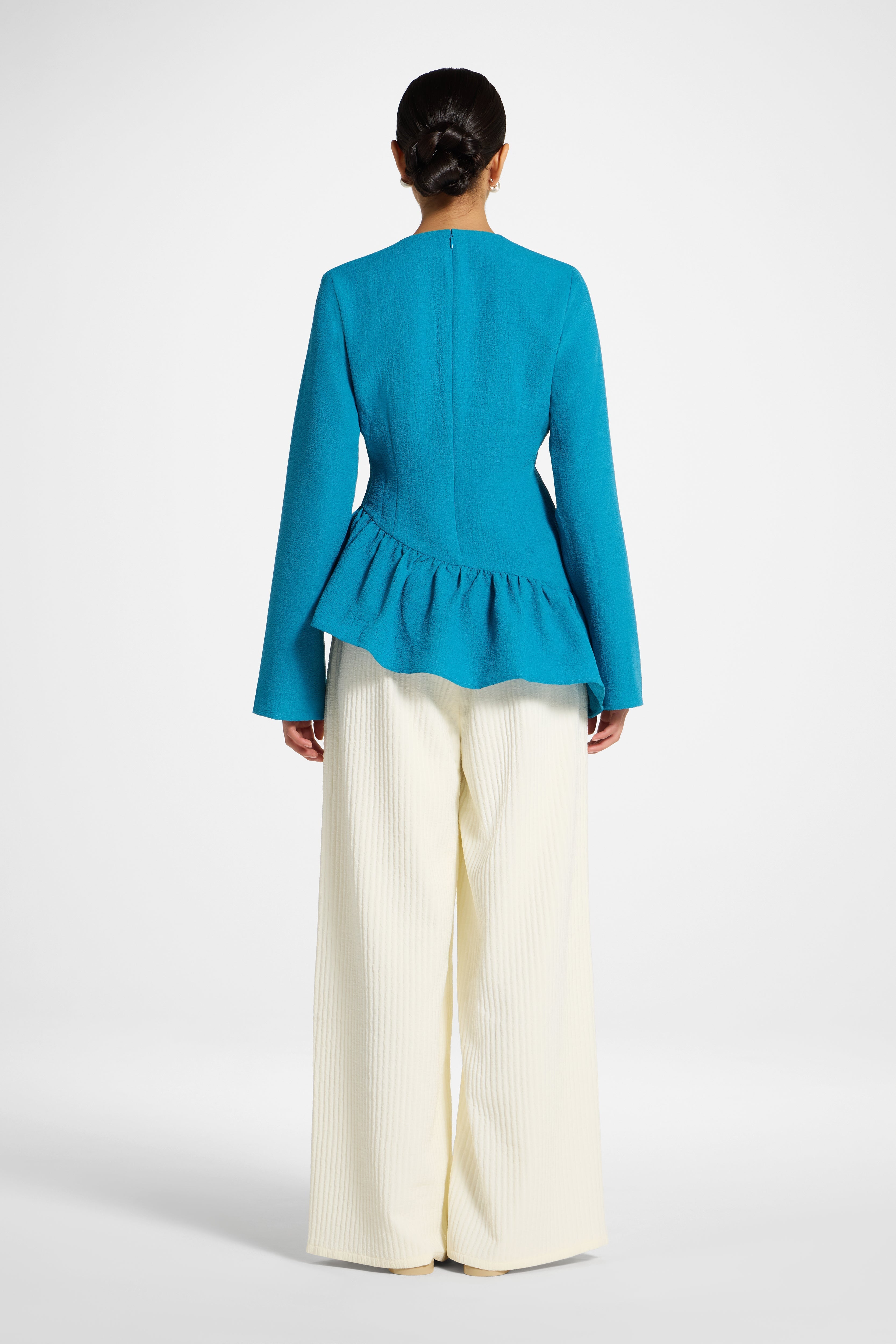 Asymmetric Textured Ruffle Top - Cerulean Abayas Veiled 