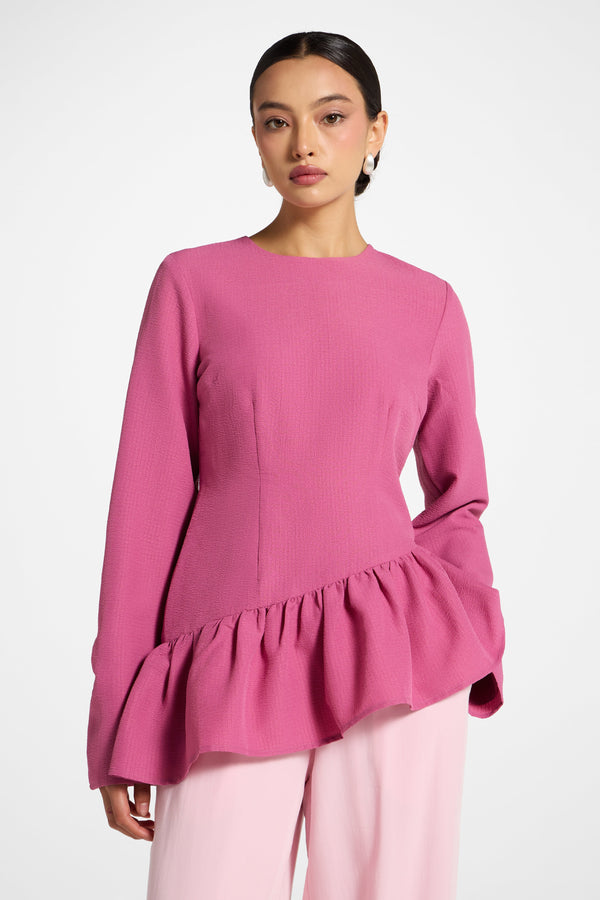 Asymmetric Textured Ruffle Top - Vintage Rose Abayas Veiled 