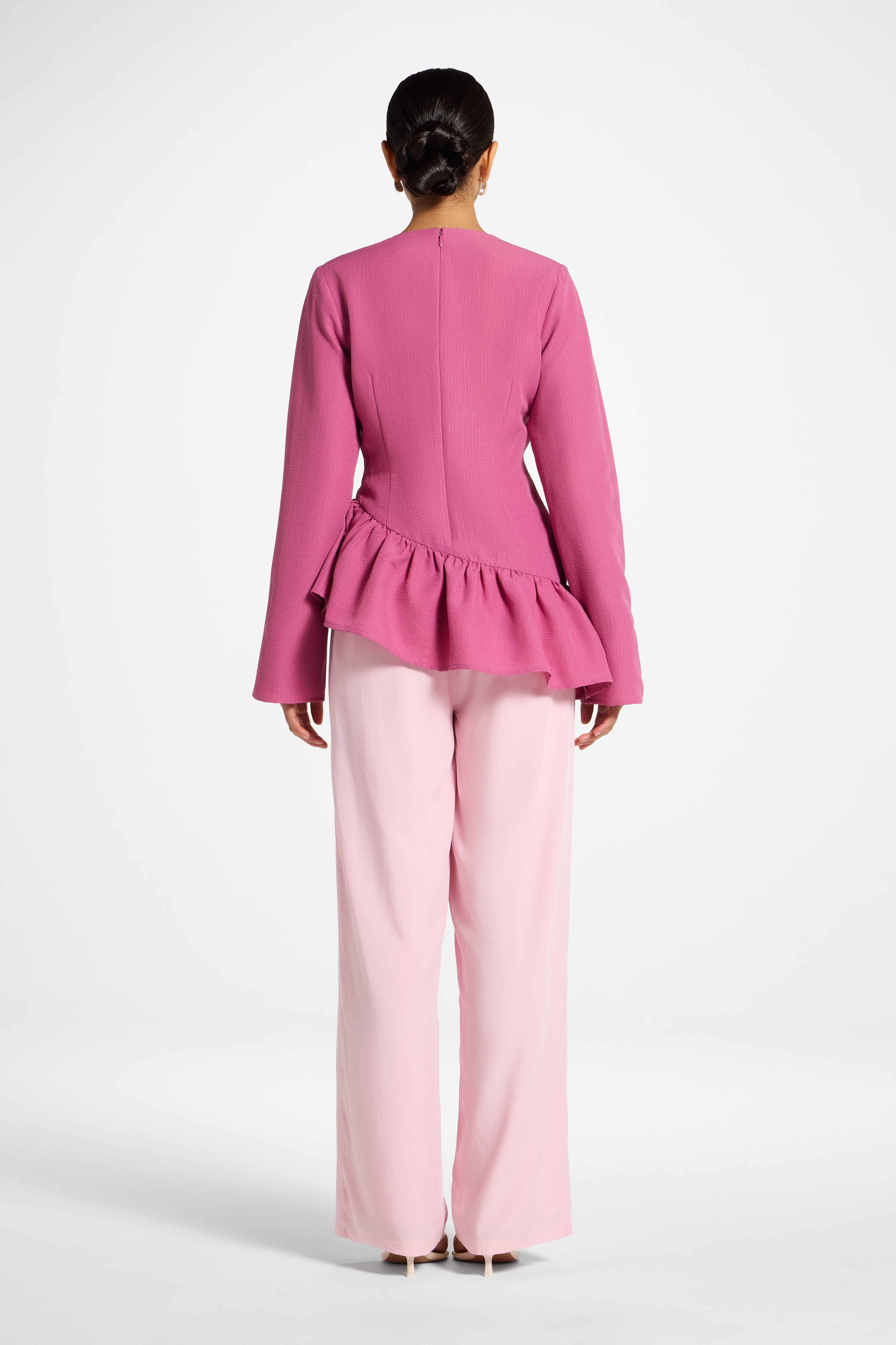 Asymmetric Textured Ruffle Top - Vintage Rose Abayas Veiled 
