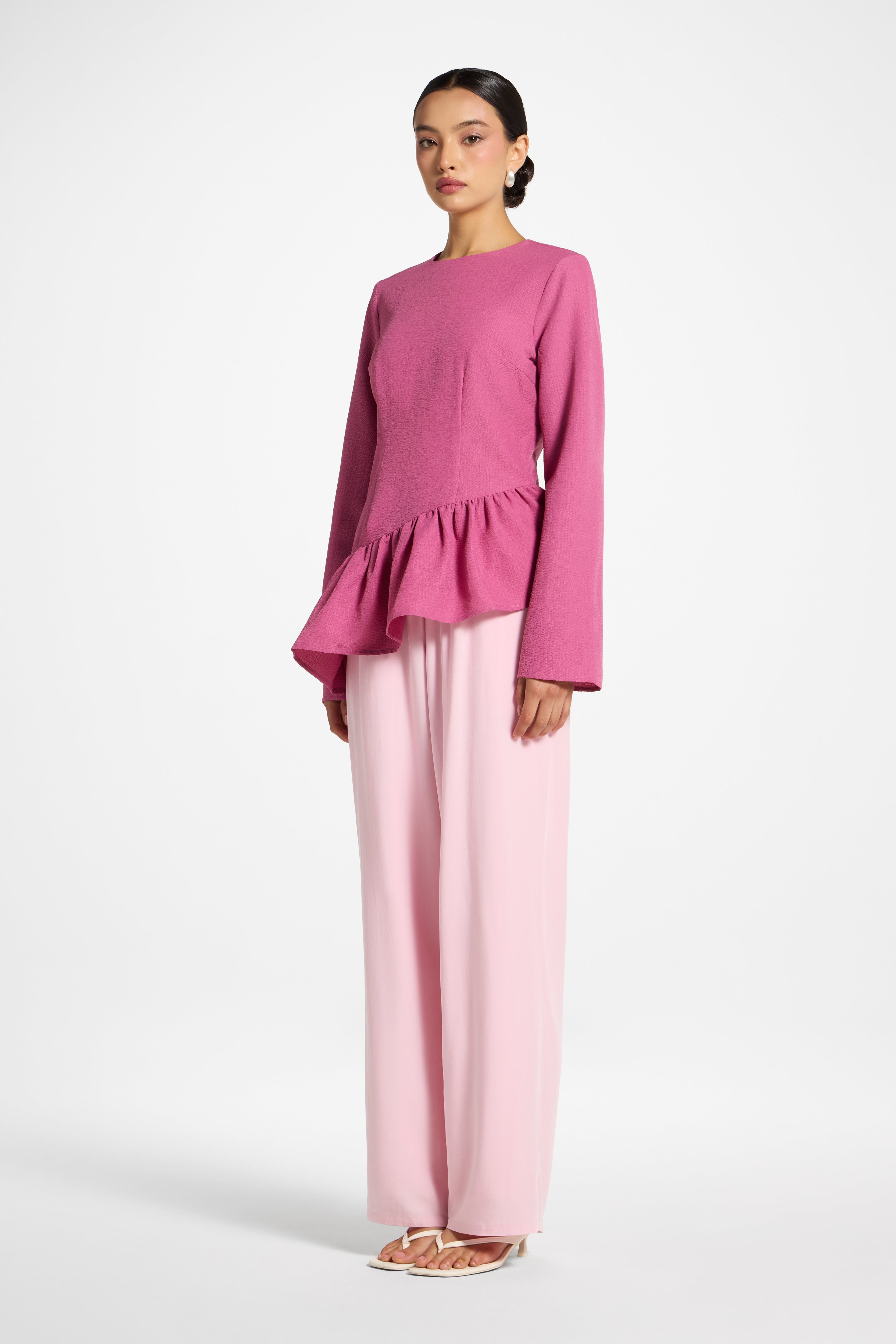 Asymmetric Textured Ruffle Top - Vintage Rose Abayas Veiled 