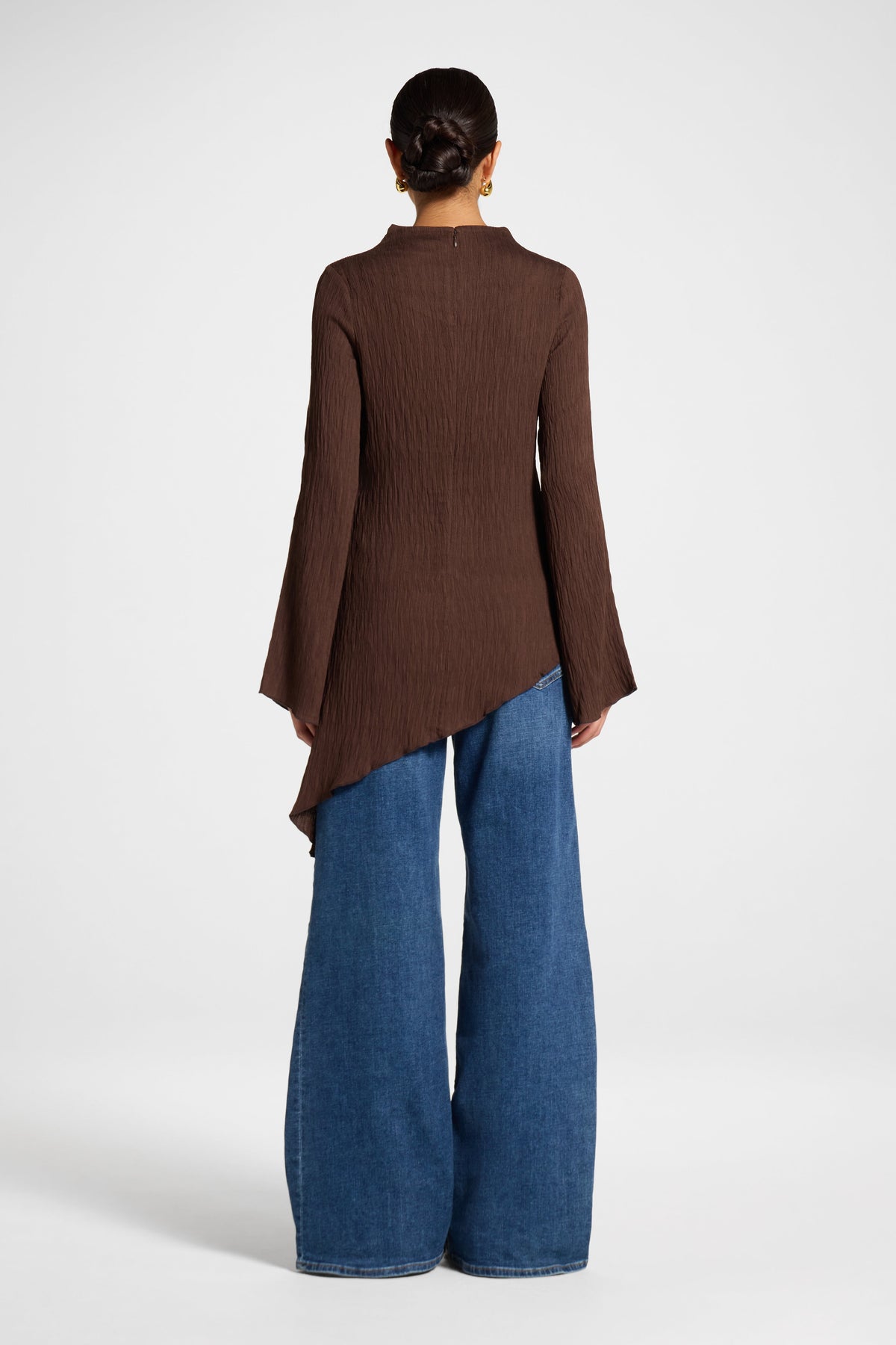 Asymmetric Textured Top - Chocolate Veiled 