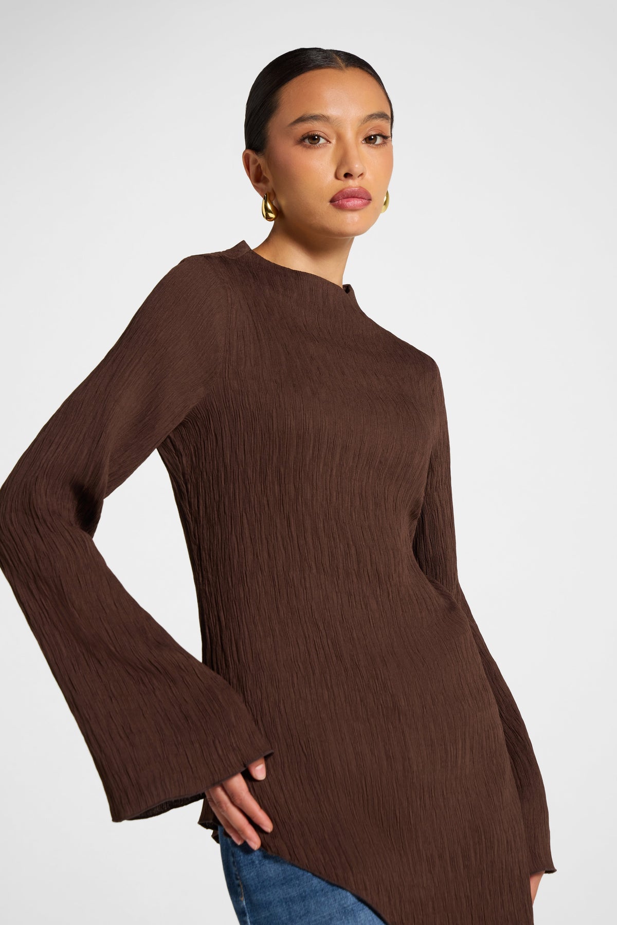 Asymmetric Textured Top - Chocolate Veiled 
