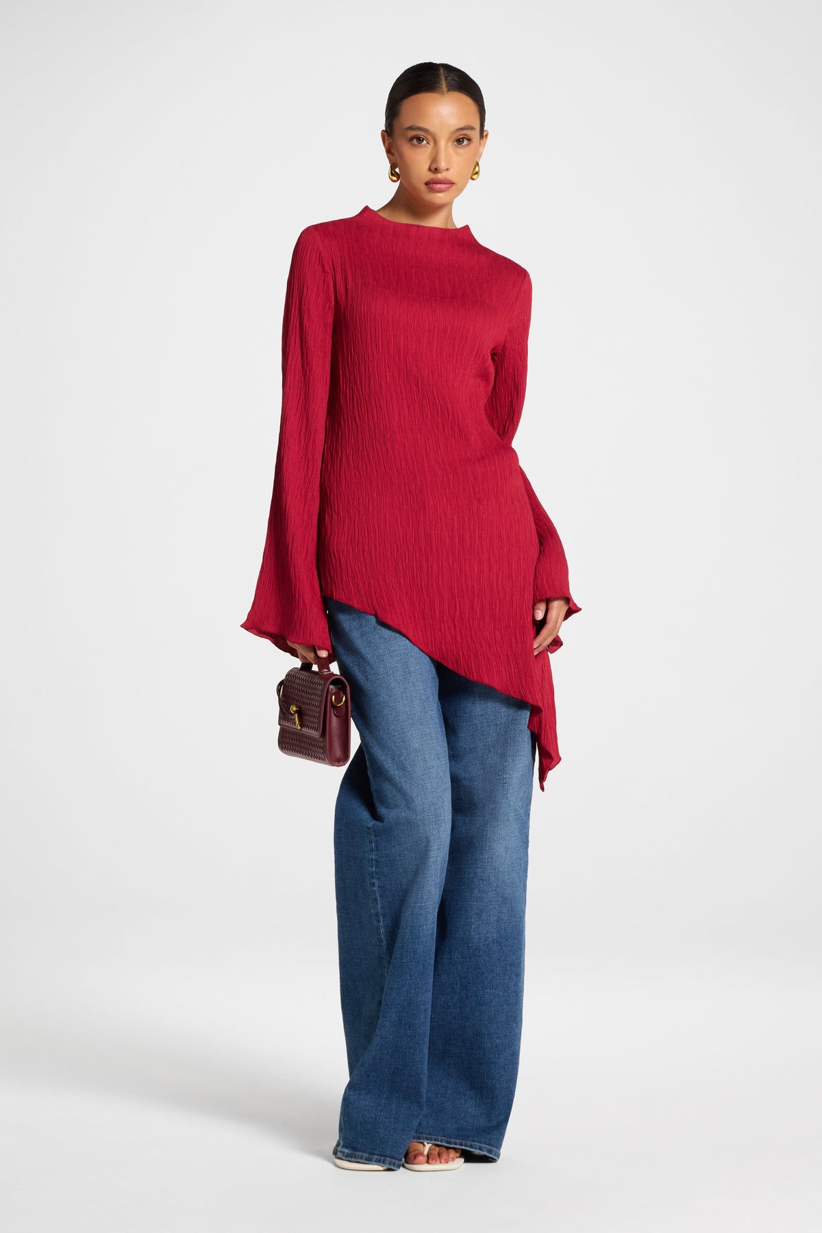 Asymmetric Textured Top - Dark Cherry Veiled 