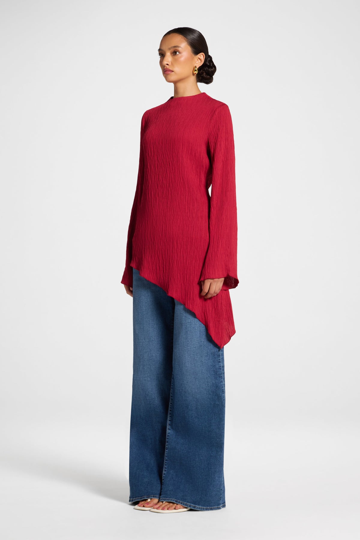 Asymmetric Textured Top - Dark Cherry Veiled 