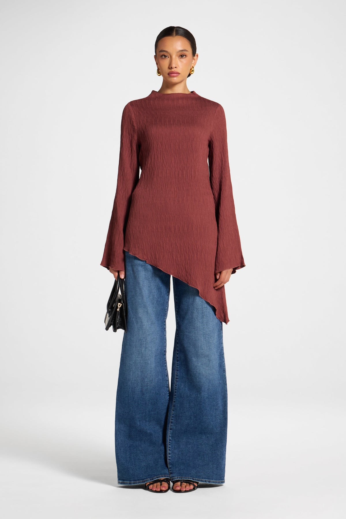 Asymmetric Textured Top - Dried Fig Veiled 