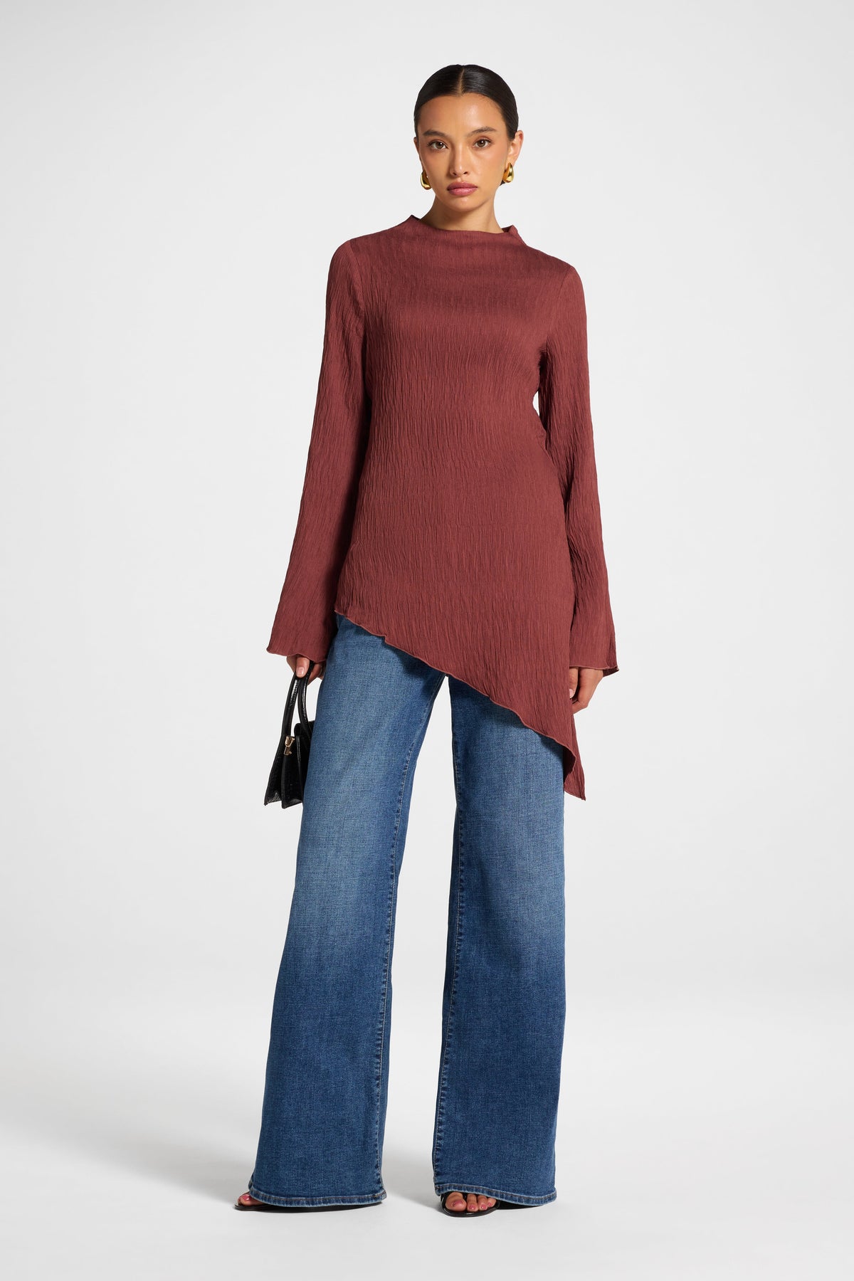 Asymmetric Textured Top - Dried Fig Veiled 