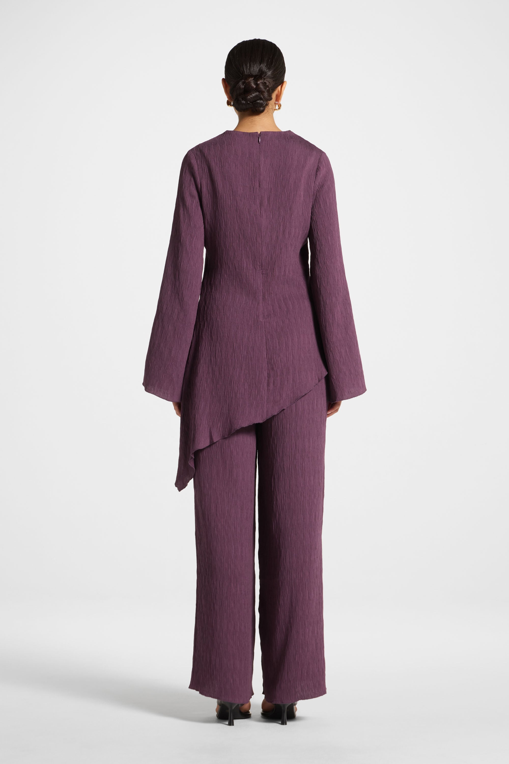 Asymmetric Textured Top - Plum Abayas Veiled 