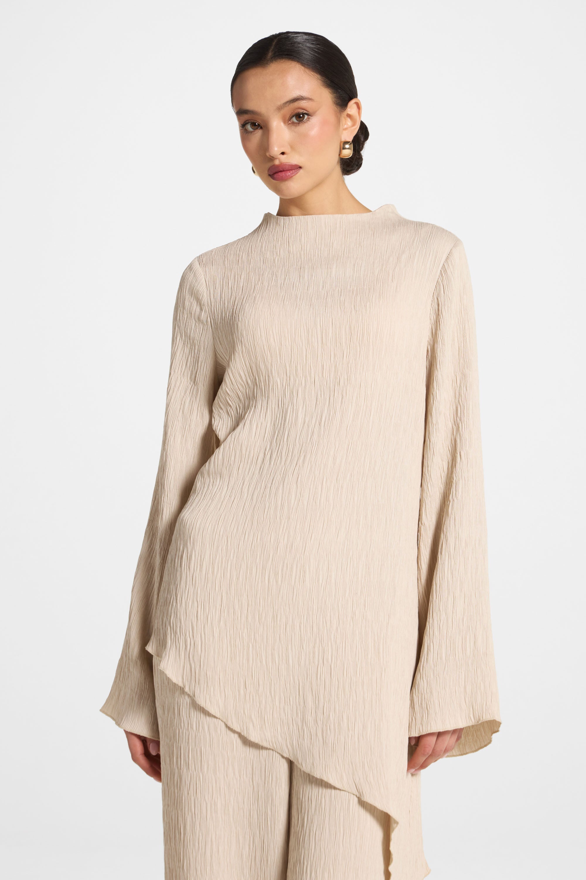 Asymmetric Textured Top - Stone Abayas Veiled 