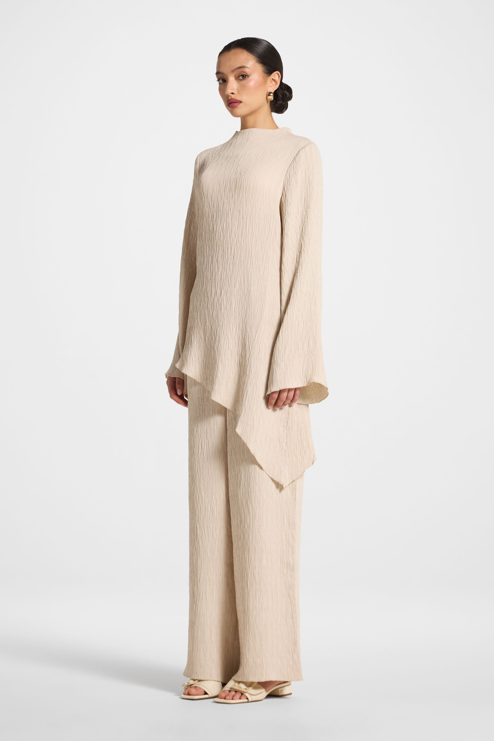 Asymmetric Textured Top - Stone Abayas Veiled 