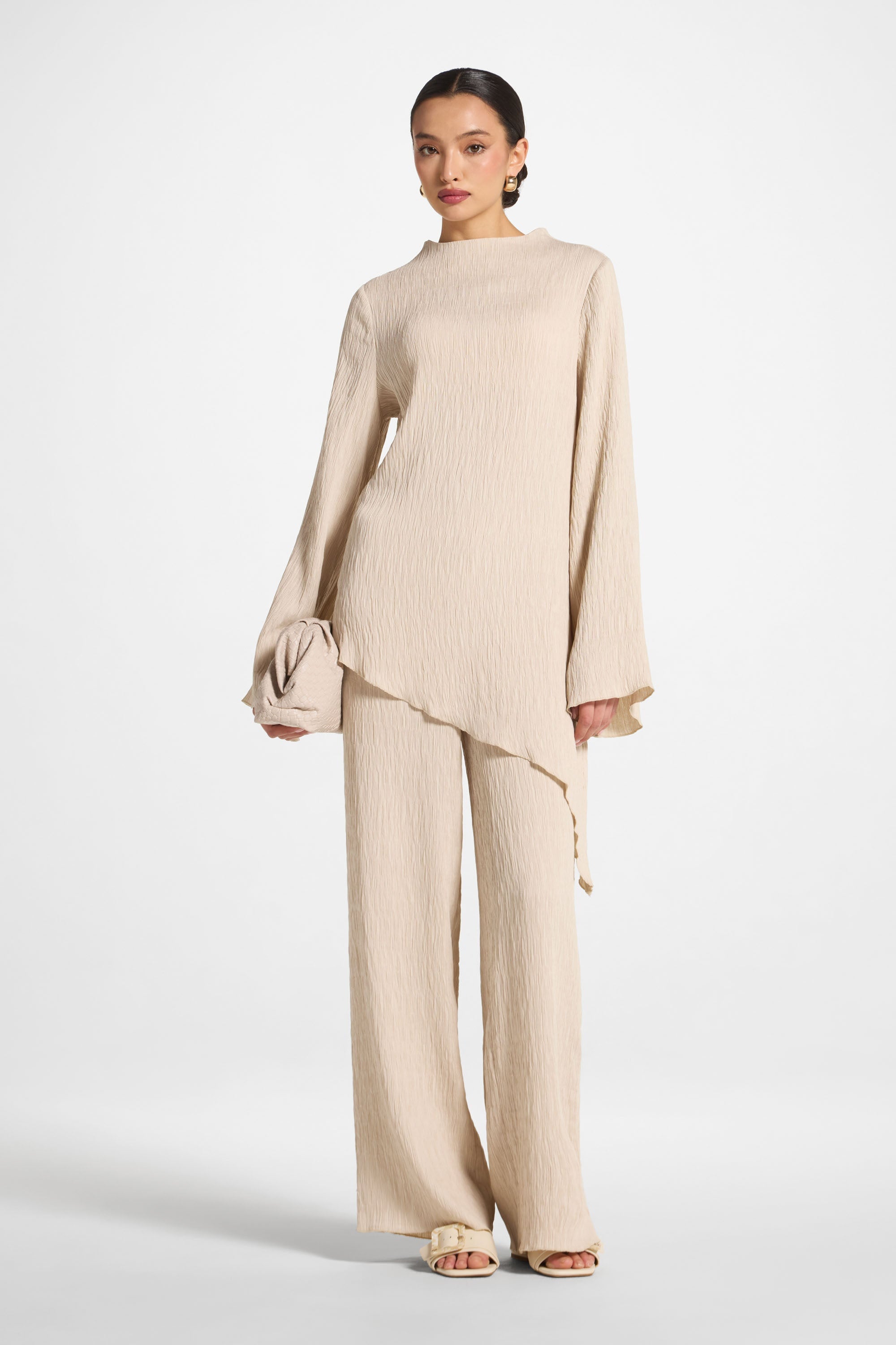 Asymmetric Textured Top - Stone