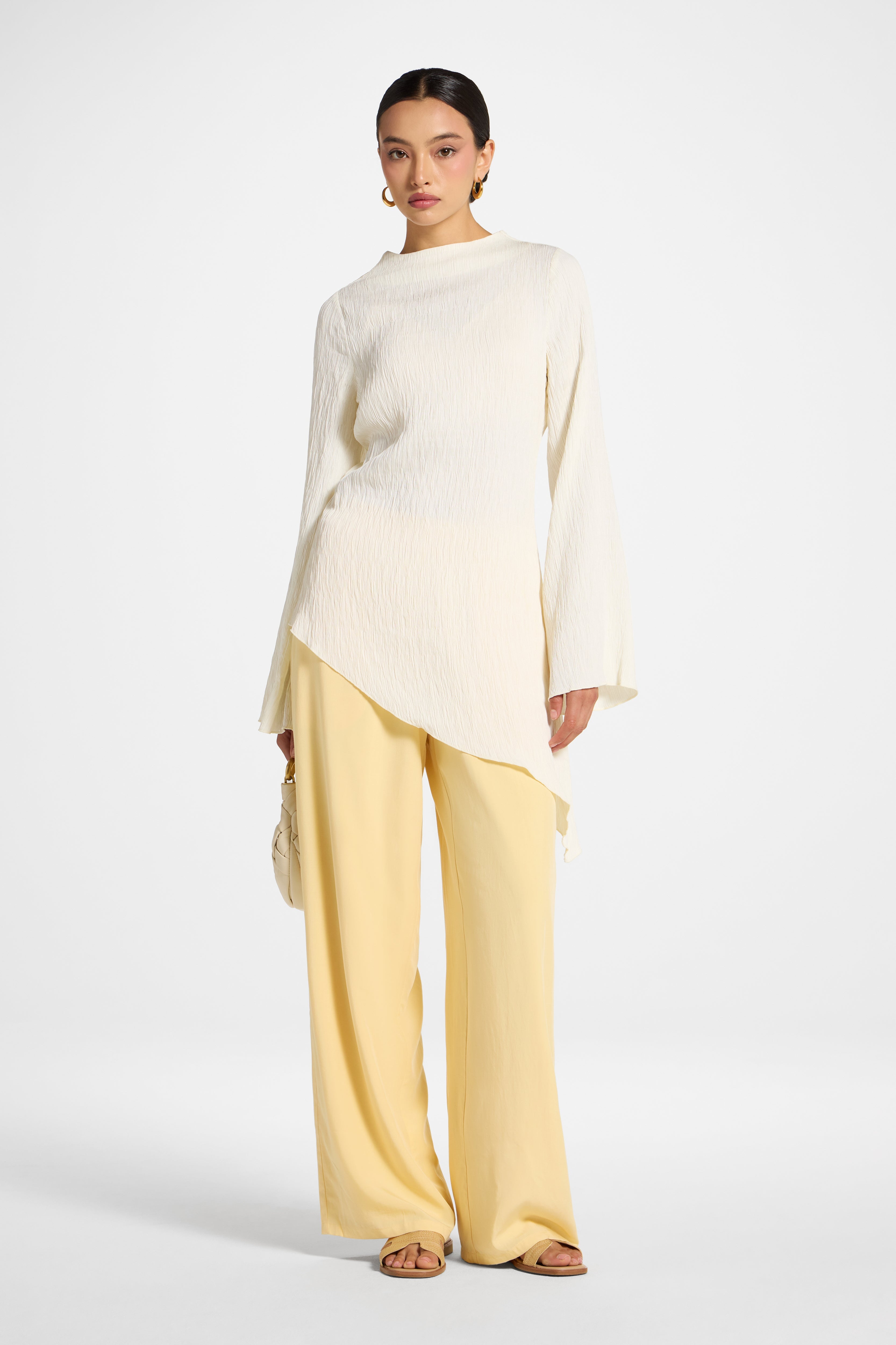 Asymmetric Textured Top - White Abayas Veiled 
