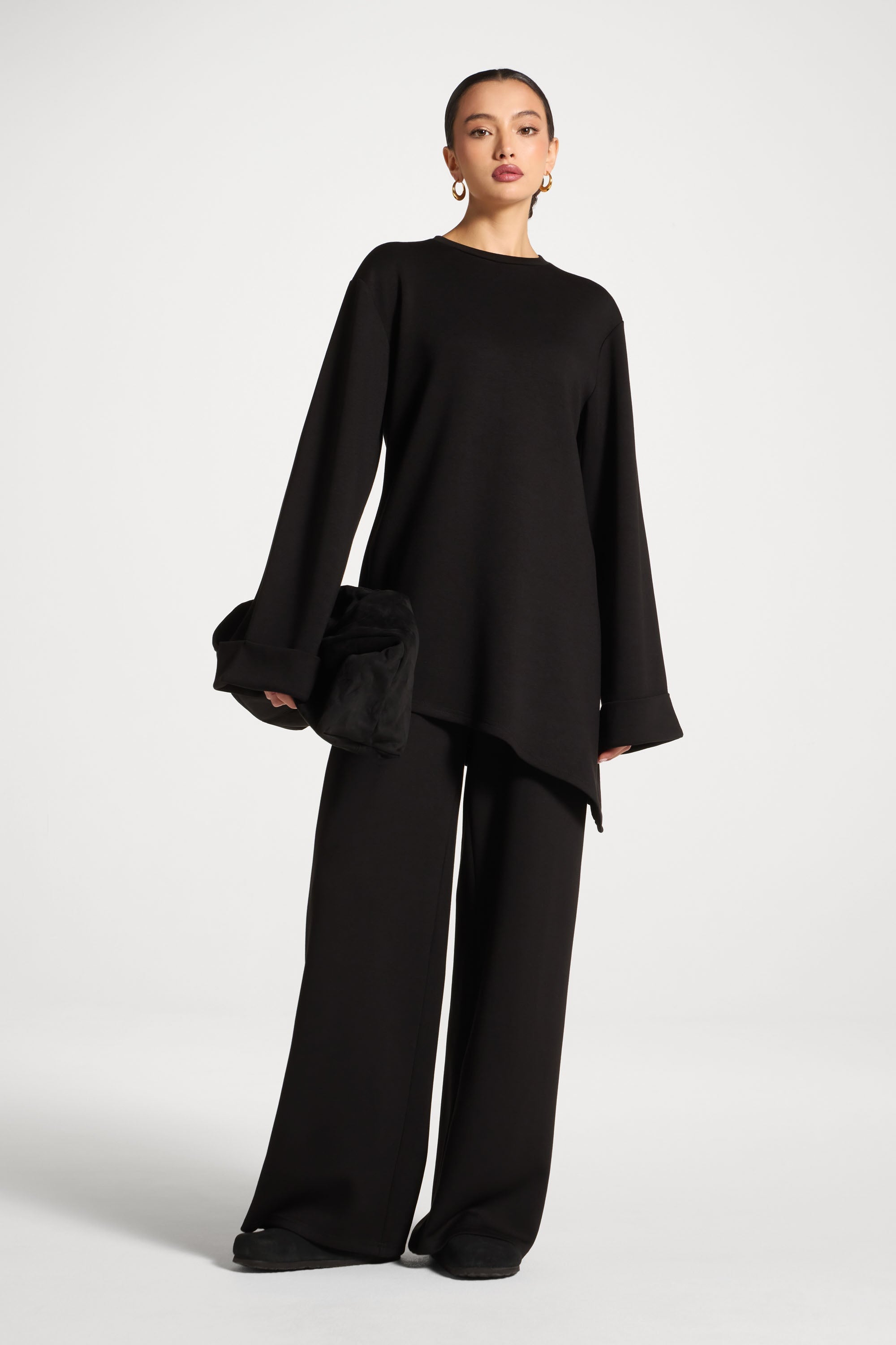 Asymmetric Top & Pants Set - Black Abayas Veiled 