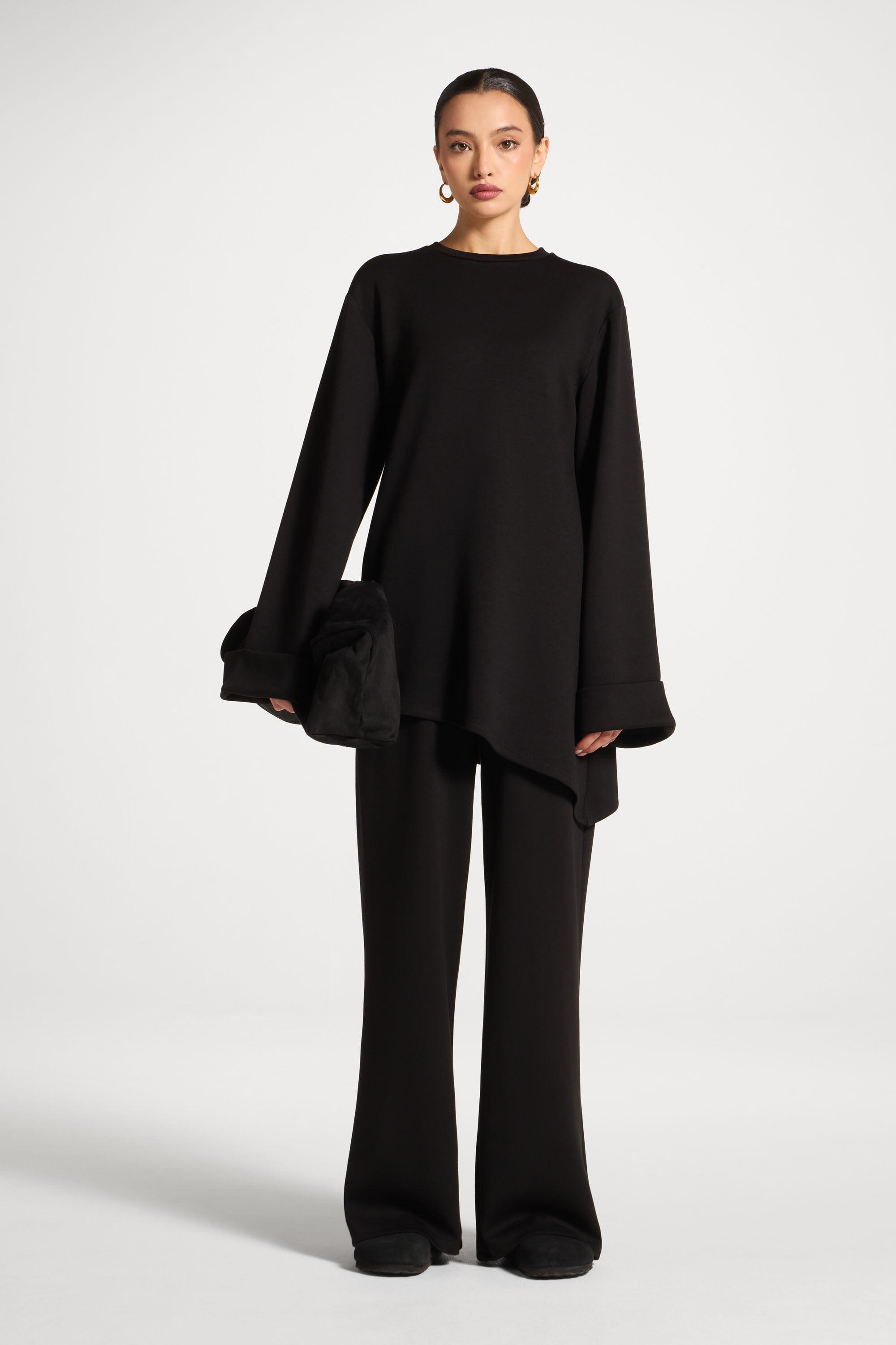 Asymmetric Top & Pants Set - Black Abayas Veiled 