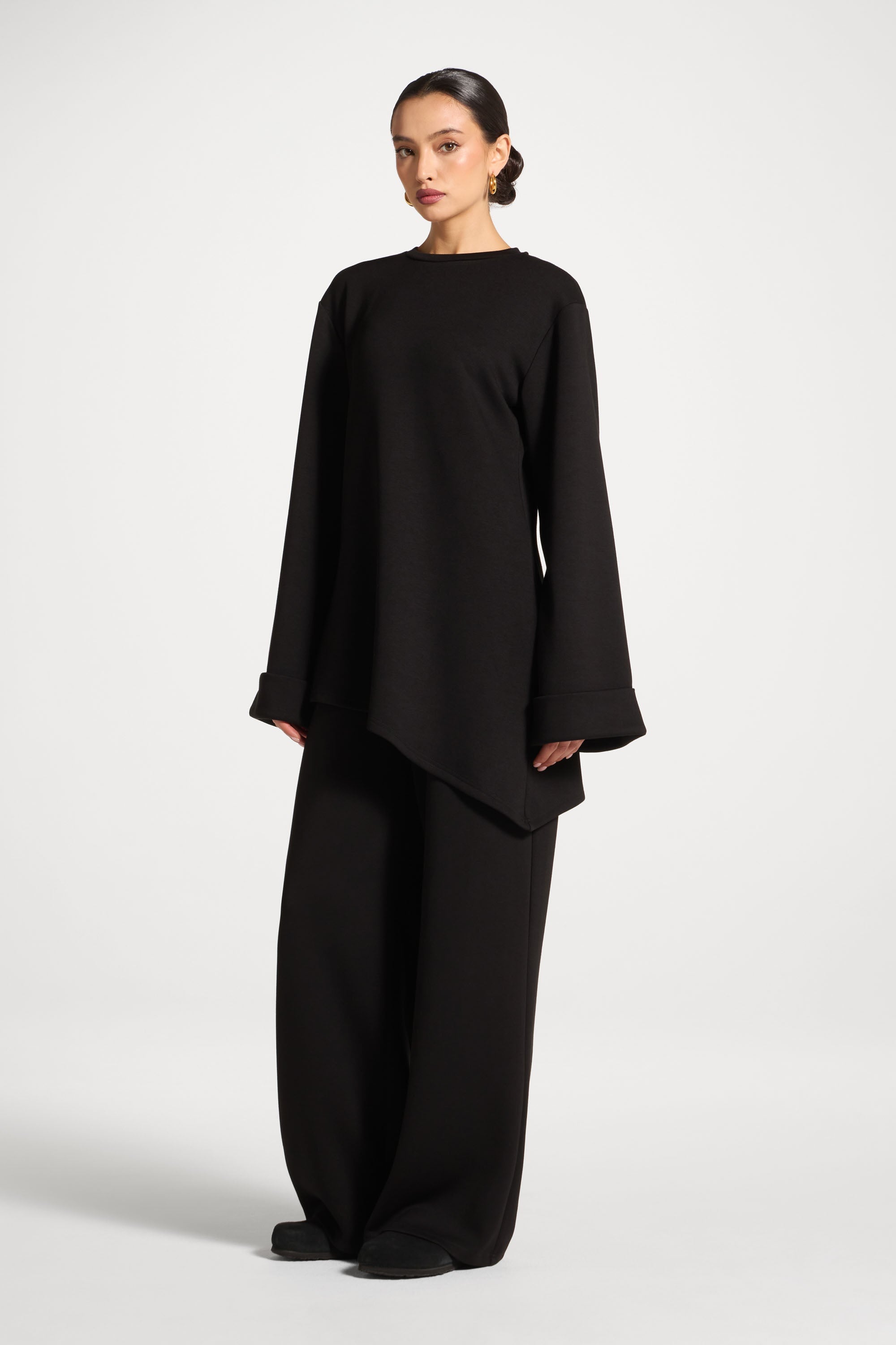 Asymmetric Top & Pants Set - Black Abayas Veiled 