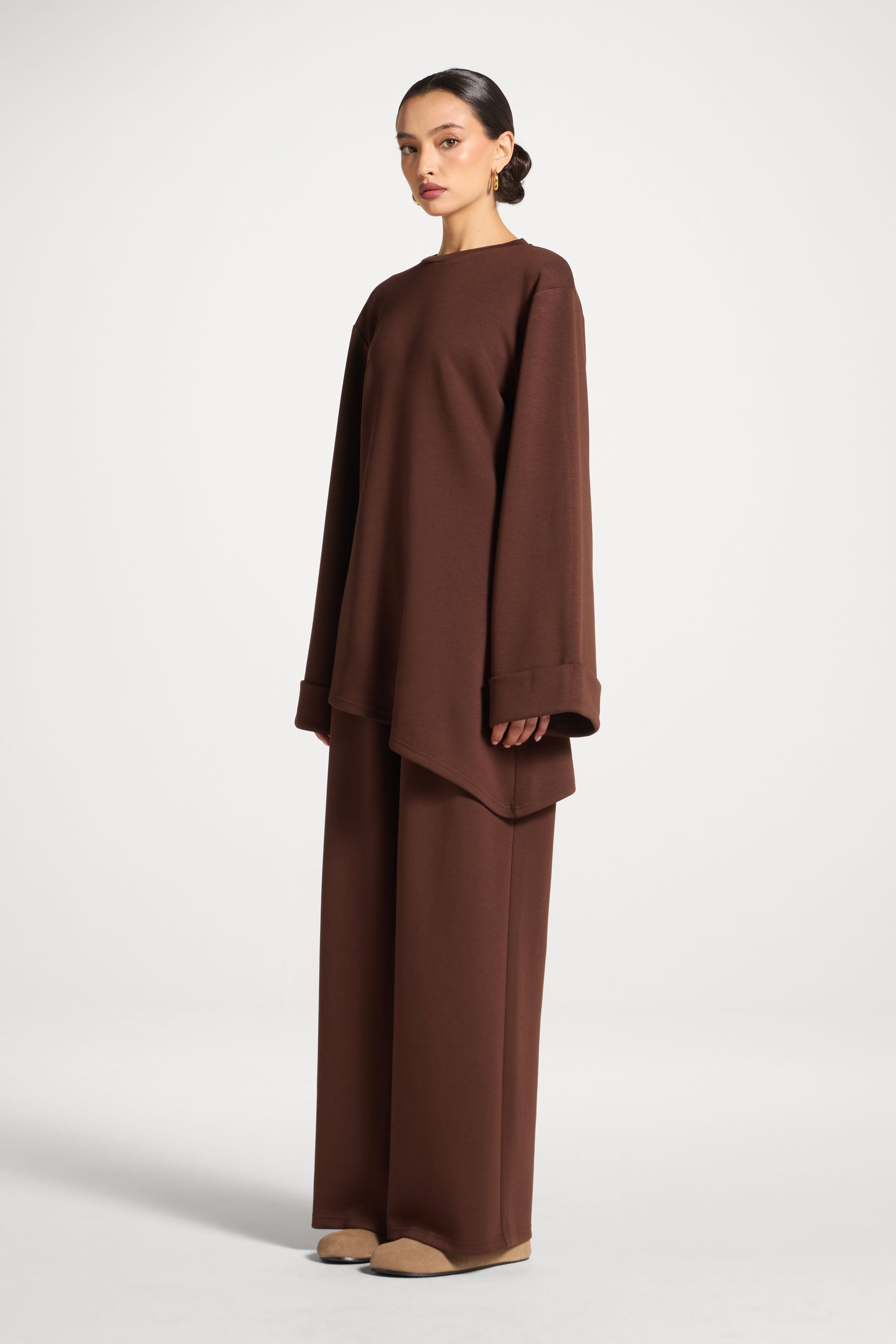 Asymmetric Top & Pants Set - Chestnut Abayas Veiled 