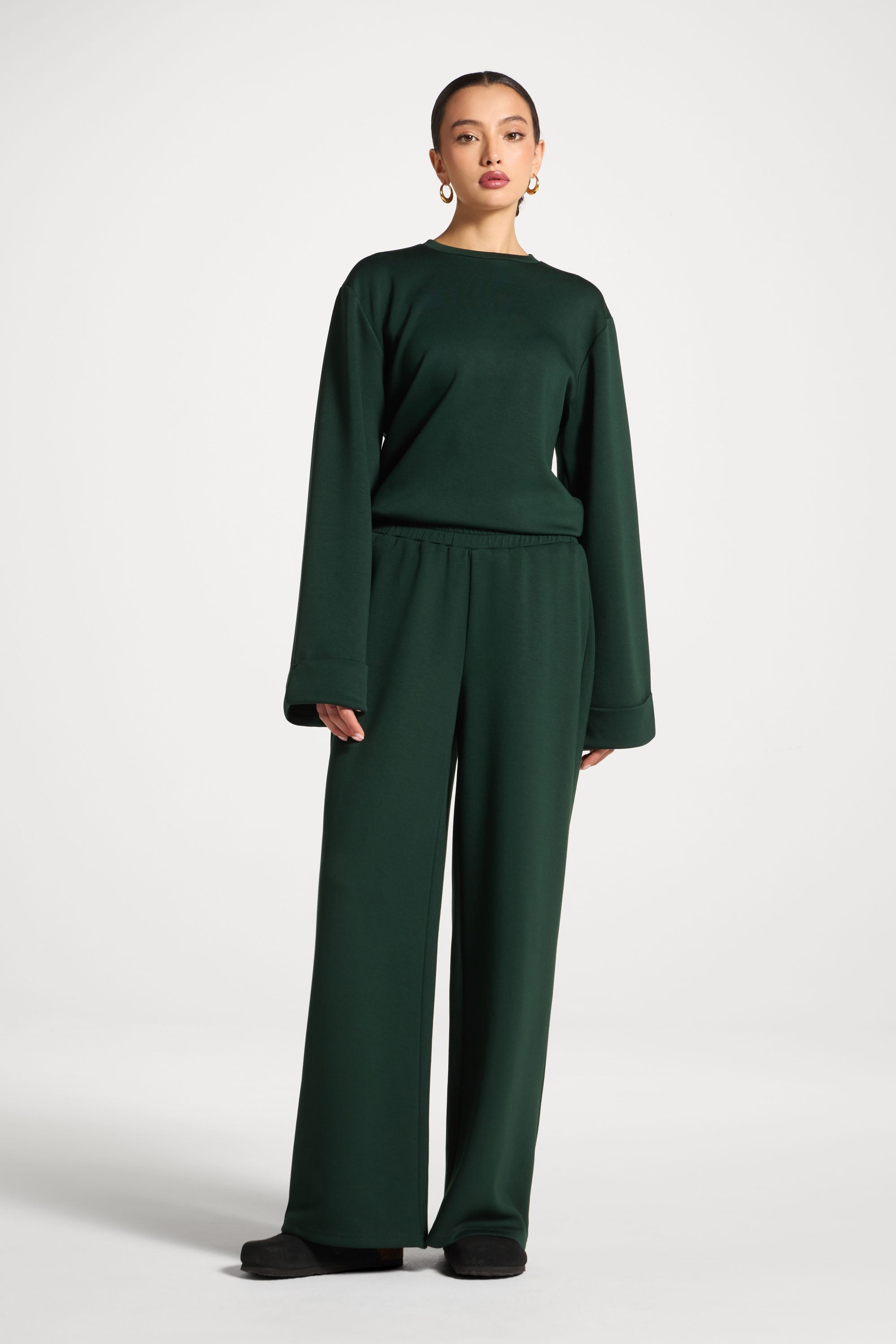 Asymmetric Top & Pants Set - Emerald Abayas Veiled 